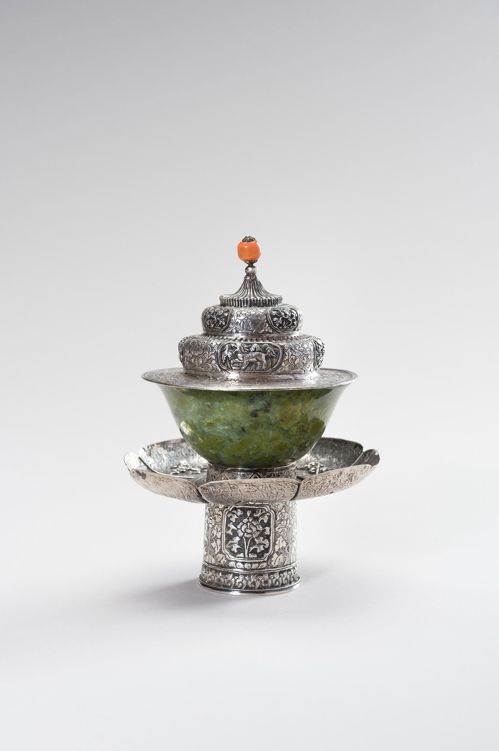 A SILVER AND JADE BUTTER TEA SET (1 of 11)