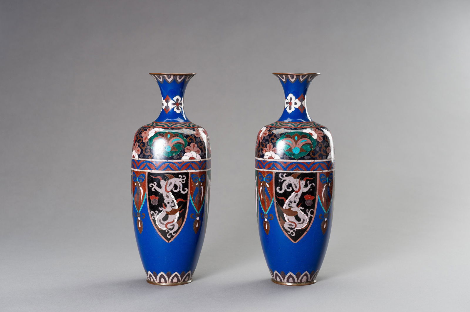 A LARGE PAIR OF CLOISONNE ENAMEL VASES, MEIJI (1 of 12)