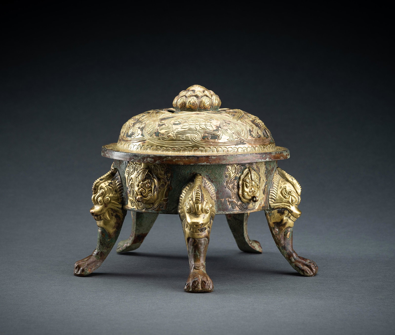 AN ARCHAISTIC FIRE-GILT COPPER REPOUSSÃ‰ CENSER (1 of 18)