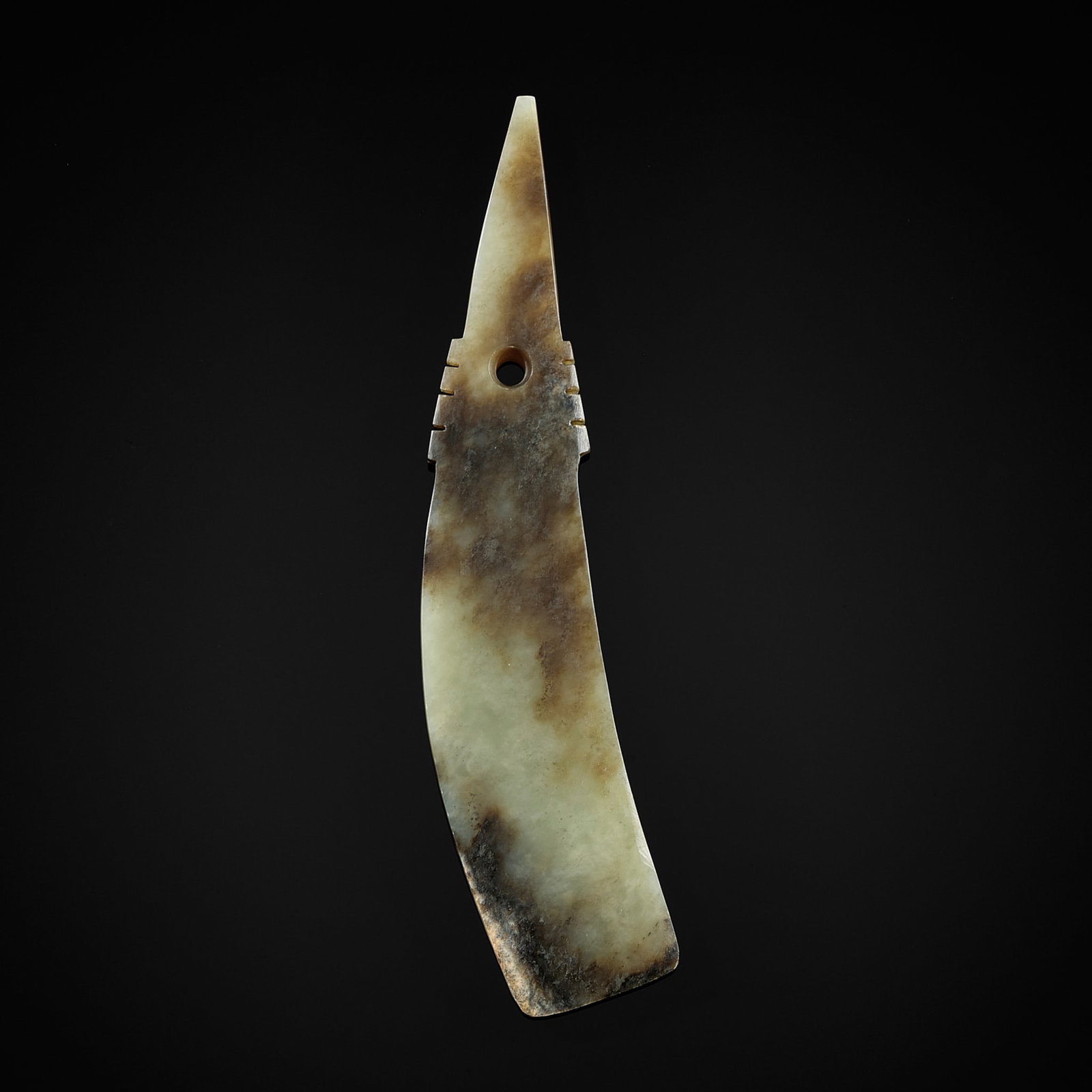 A CELADON AND RUSSET QI JADE BLADE, QIJIA CULTURE (1 of 14)