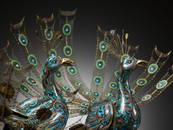 A PAIR OF TURQUOISE-INLAID CLOISONNE ENAMEL 'PEACOCK' CENSERS AND COVERS, QING DYNASTY