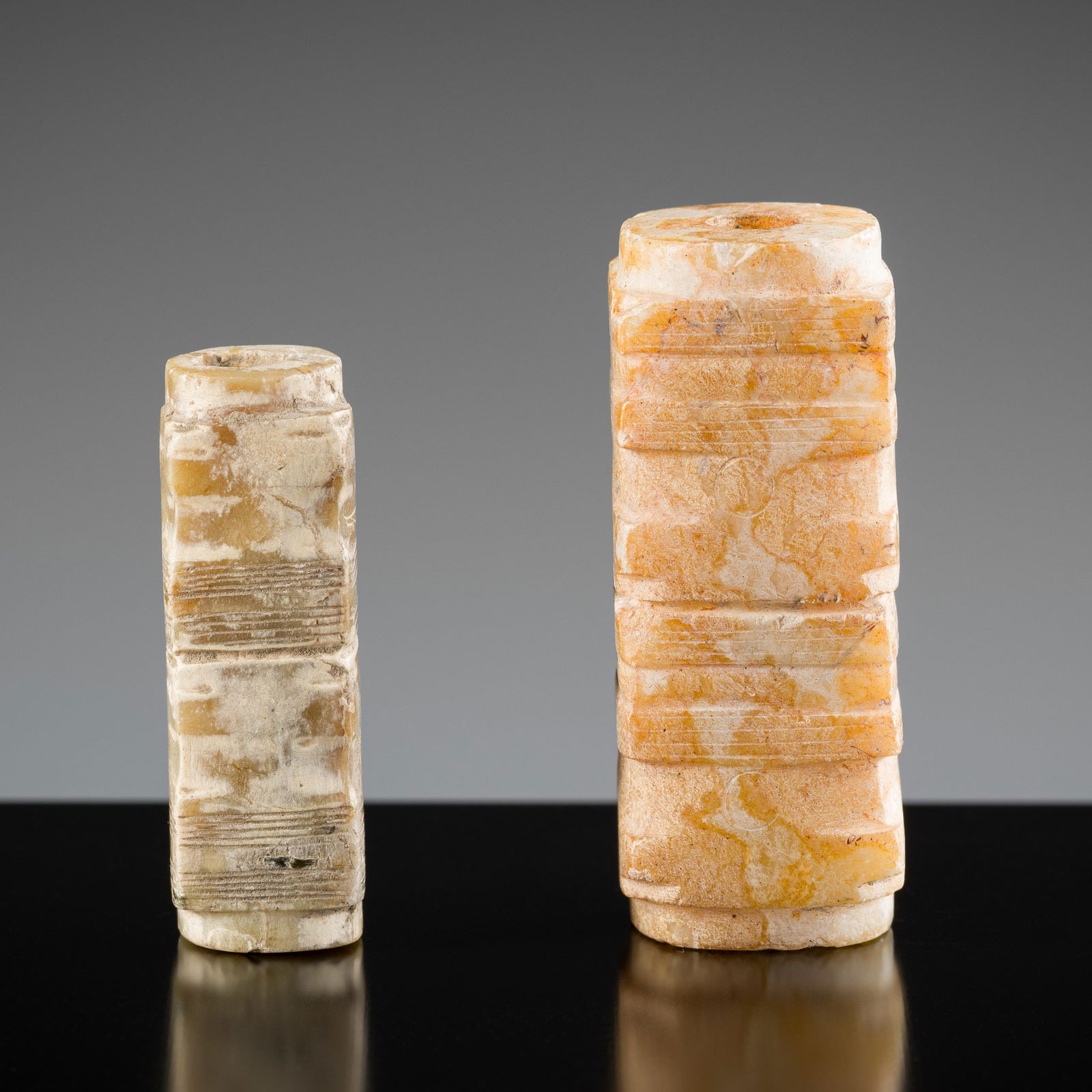 A GROUP OF TWO JADE CONG-FORM BEADS, LIANGZHU CULTURE (1 of 10)