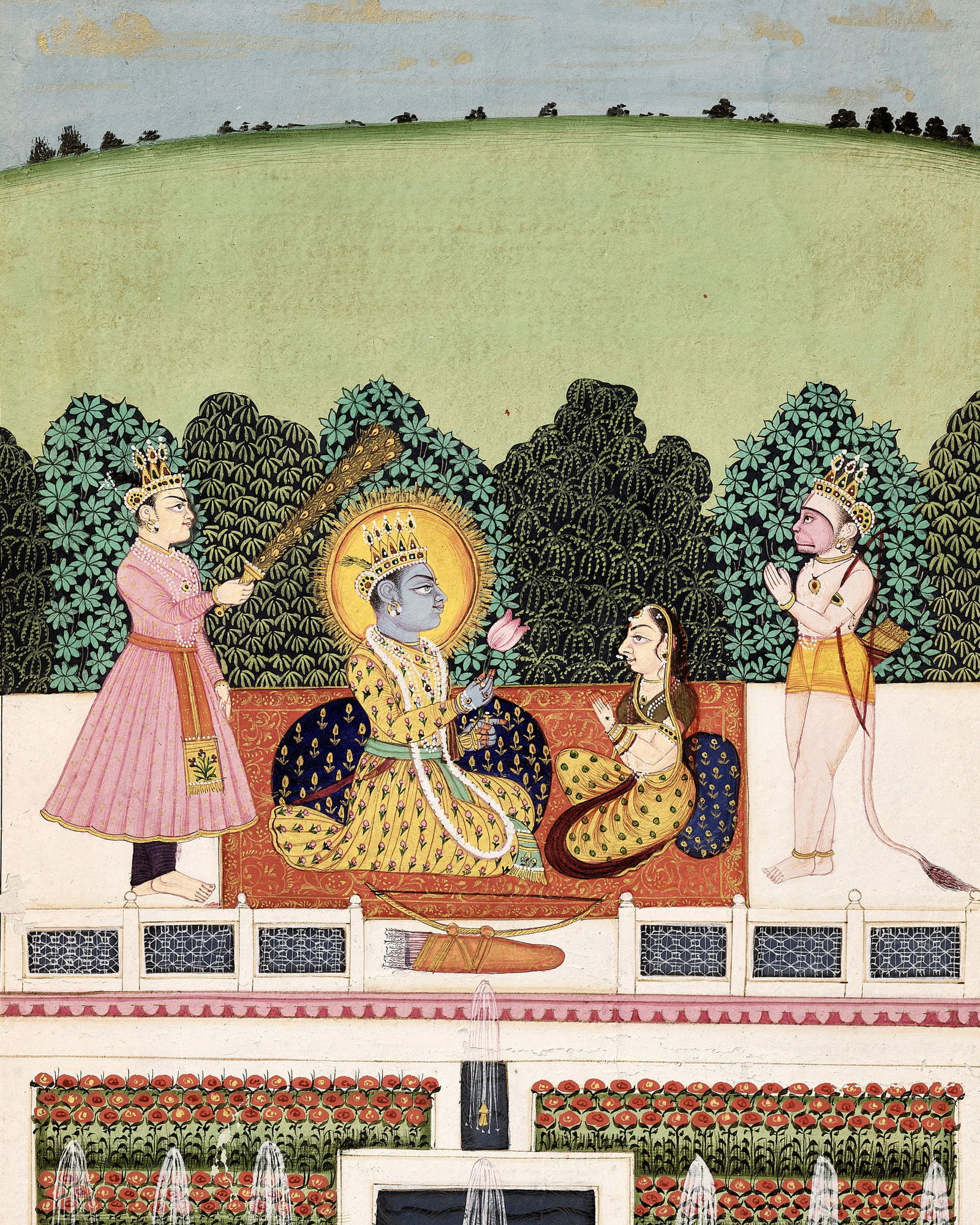 AN INDIAN MINIATURE PAINTING OF RAMA AND SITA WITH LAKSHMANA AND HANUMAN (1 of 14)