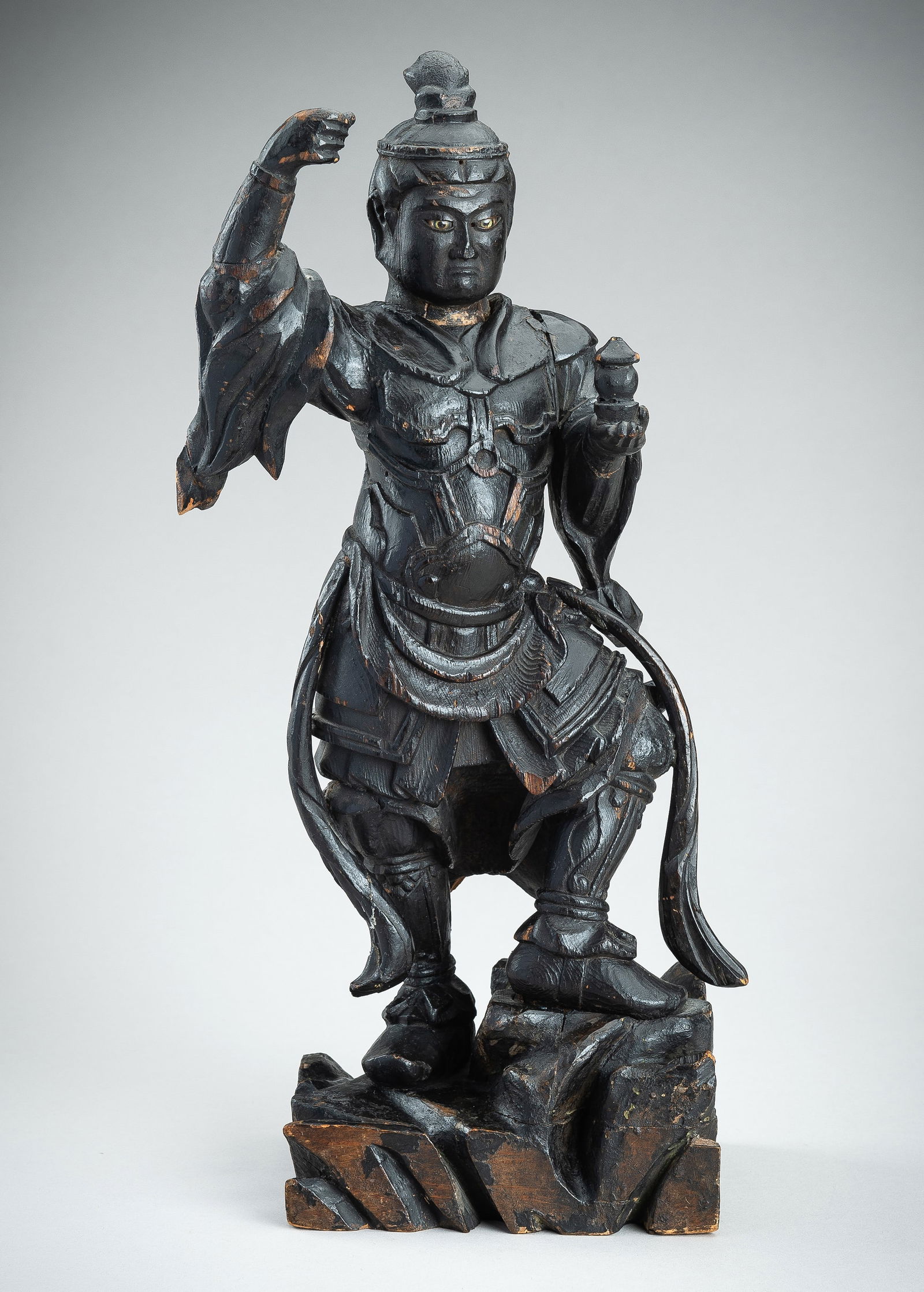 A WOOD FIGURE OF BISHAMONTEN, EDO (1 of 18)