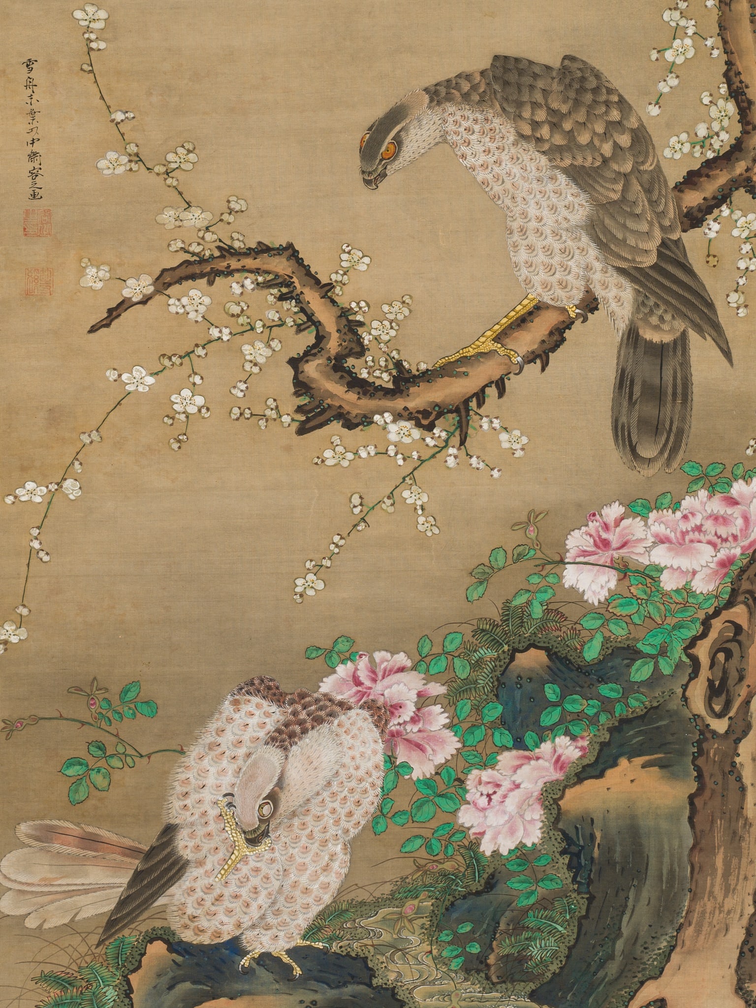 UNKOKU TORYU (1804-1895): 'EAGLES AND FLOWERS' (1 of 8)