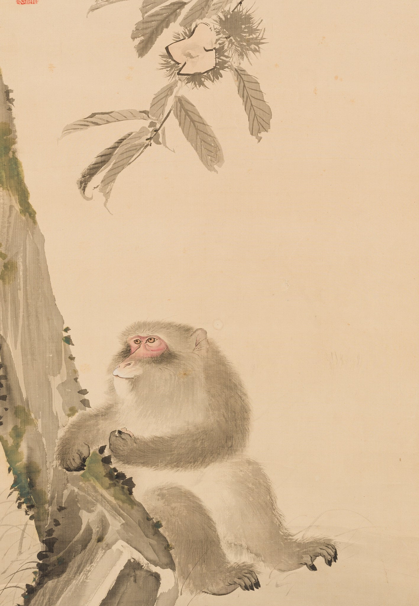 NAKAJIMA KAHO: A FINE MARUYAMA SCHOOL PAINTING OF A MONKEY UNDER A CHESTNUT TREE: NAKAJIMA KAHO: A FINE MARUYAMA SCHOOL PAINTING OF A MONKEY UNDER A CHESTNUT TREE By Nakajima Kaho (1866-1939), signed Kaho with seal Japan, late 19th century to early 20th century, Meiji period (1868-