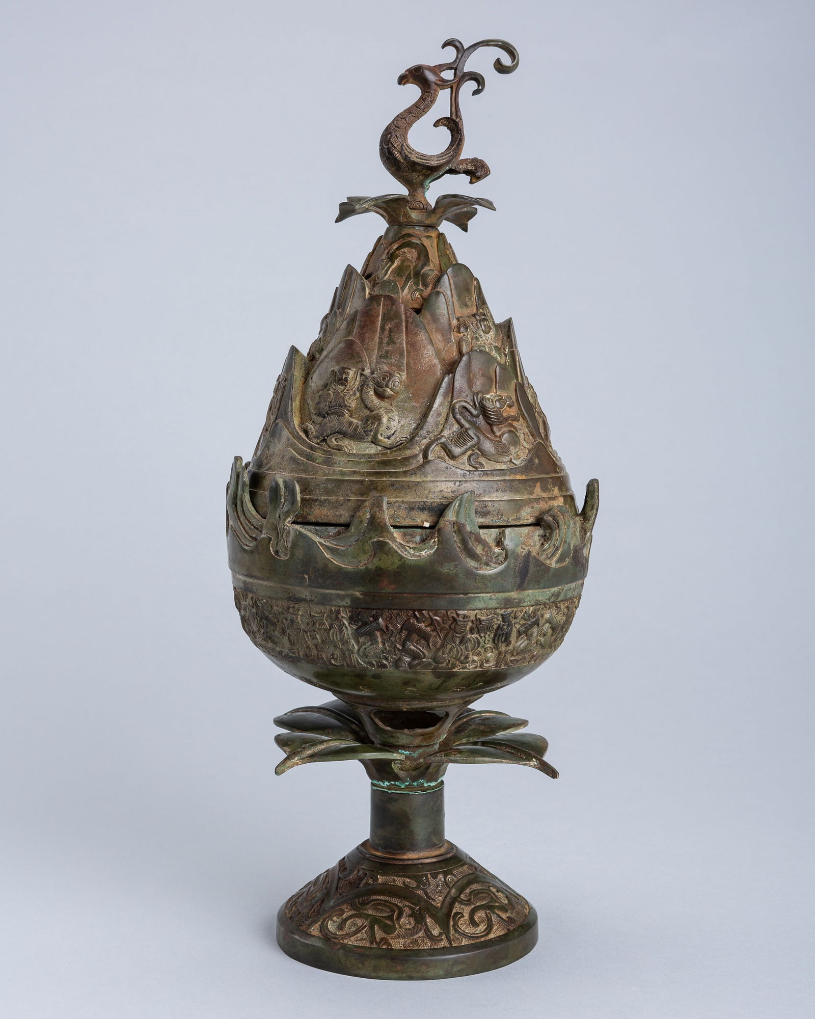 A BRONZE HAN-STYLE 'HILL AND PHOENIX' CENSER AND COVER, BOSHAN LU (1 of 16)