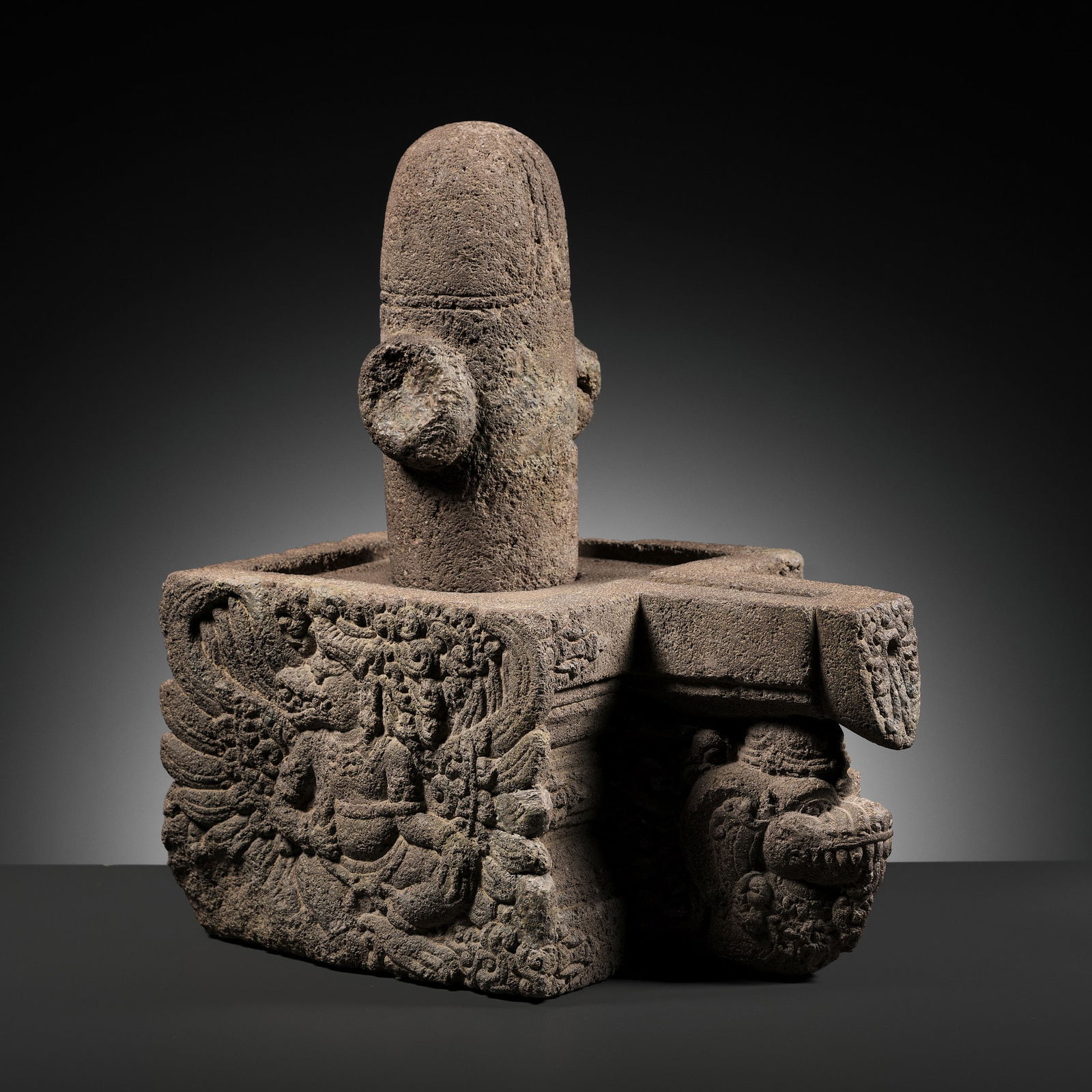 A RARE ANDESITE LINGA AND YONI, MAJAPAHIT EMPIRE, DATED 1372 (1 of 14)