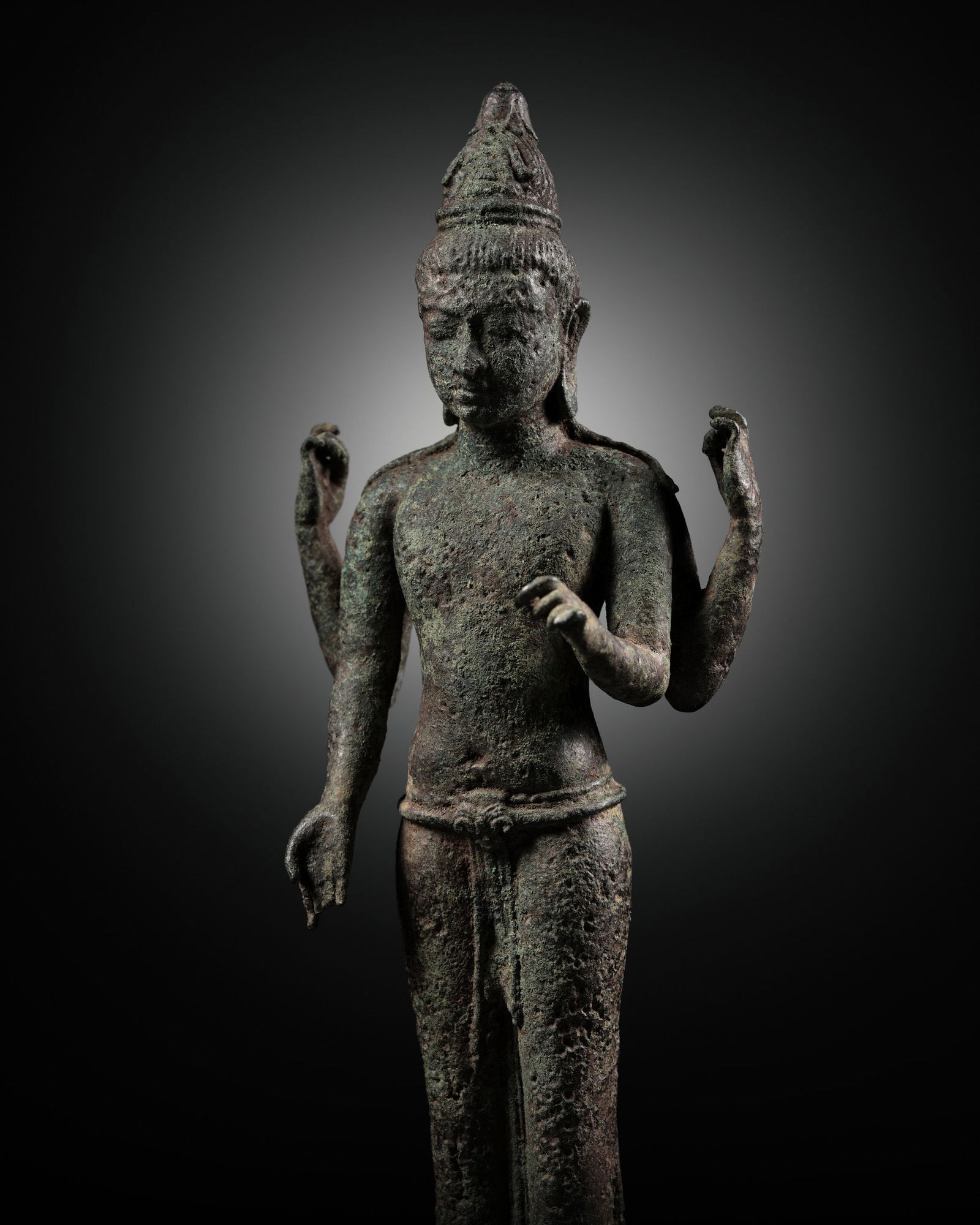 A RARE BRONZE FIGURE OF MAITREYA, SRIVIJAYA, 7TH CENTURY (1 of 10)