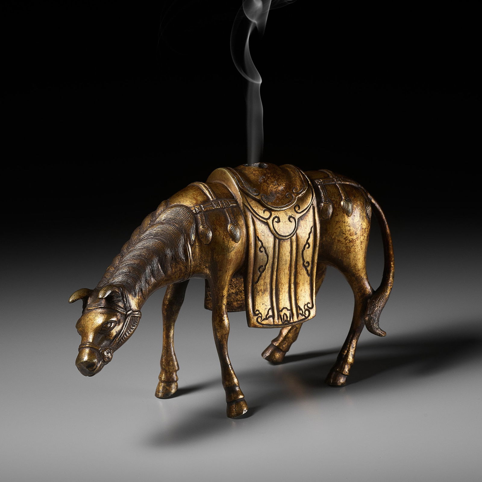 A RARE GILT-BRONZE 'MULE' CENSER AND COVER, MING DYNASTY (1 of 10)