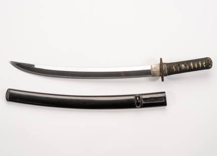 A NAGINATA NAOSHI WAKIZASHI IN KOSHIRAE: A NAGINATA NAOSHI WAKIZASHI IN KOSHIRAE Japan, Edo period (1615-1868)The blade:Of shobu-zukuri with iori mune, the hamon is sugu in nie-deki, the hada is mokume. The nakago with two mekugi an