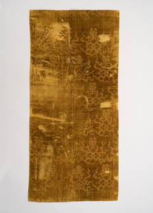 A YELLOW SILK-LINED VELVET WALL PANEL, 19th CENTURY: A YELLOW SILK-LINED VELVET WALL PANEL, 19th CENTURY China, Qing Dynasty (1644-1912). The panel finely woven with alternating 'wan' and 'shou' characters floating above double lozenges and ruyi, lined