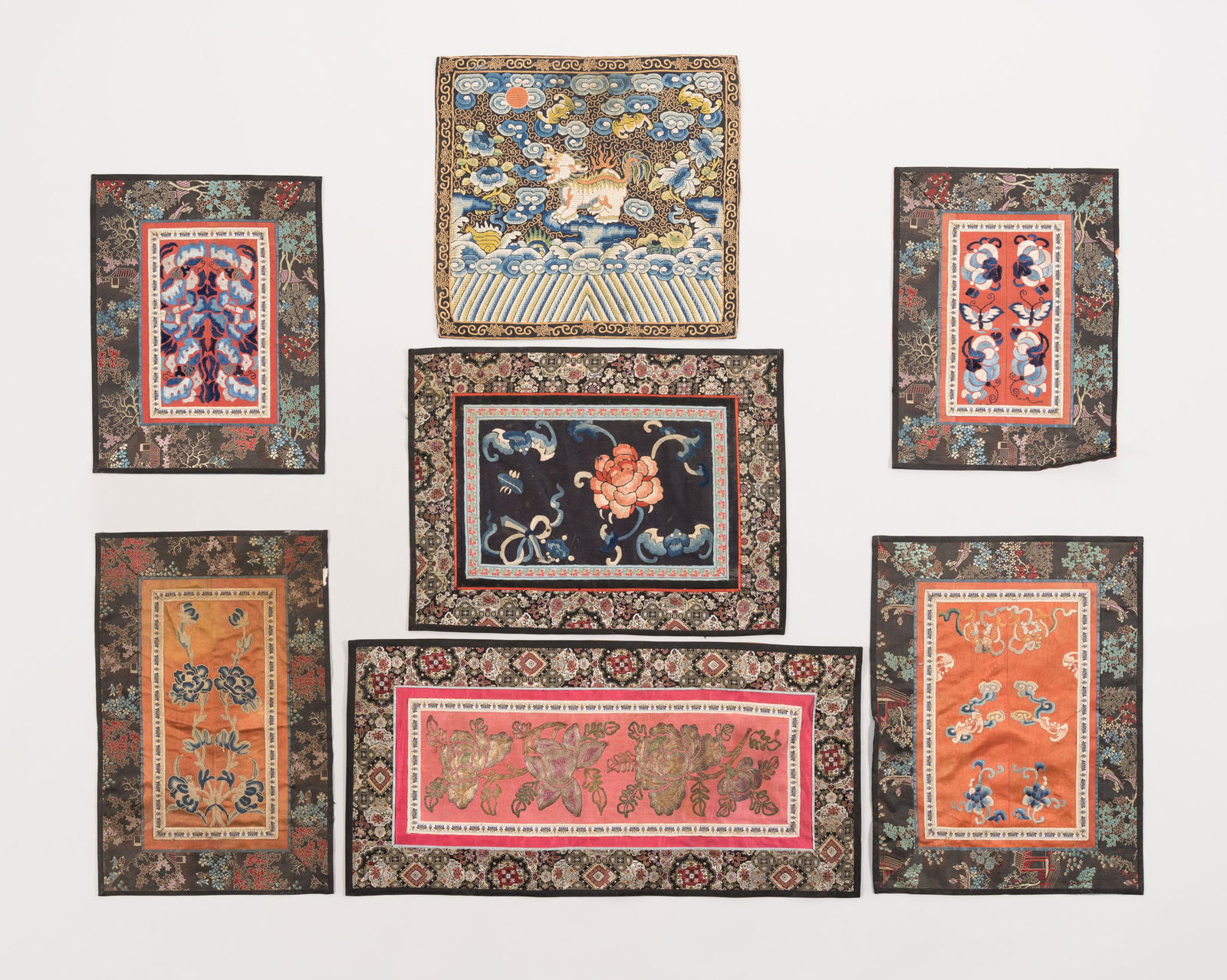 A GROUP OF SEVEN EMBROIDERED FABRIC PANELS, LATE QING DYNASTY (1 of 9)