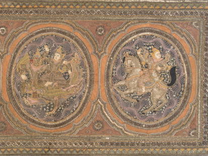 AN EMBROIDERED BURMESE KALAGA (HANGING) DEPICTING SPIRITS: AN EMBROIDERED BURMESE KALAGA (HANGING) DEPICTING SPIRITS Burma, late 19th century to 20th century. Appliqué of silk, cotton, metallic thread, sequins and glass beads on a black velvet ground, depict