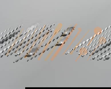 A GROUP OF THIRTEEN BONE SPOONS, NEEDLES, AND PINS, 1ST MILLENNIUM AD OR EARLIER: A GROUP OF THIRTEEN BONE SPOONS, NEEDLES, AND PINS, 1ST MILLENNIUM AD OR EARLIER  This lot is a museum deaccession and is therefore offered without reserve Europe or West Asia. Comprising five spoons,