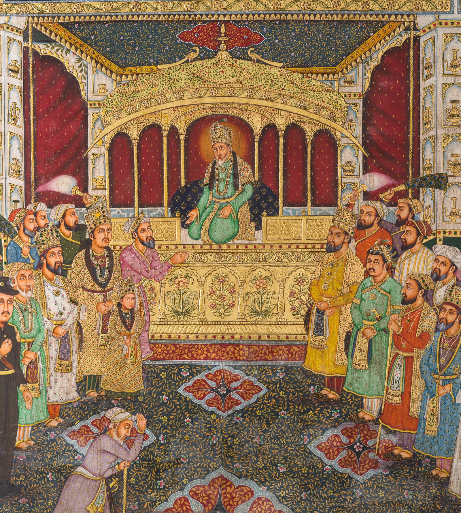A MONUMENTAL TANJORE PAINTING OF THE LAST MUGHAL EMPEROR BAHADUR SHAH II IN DURBAR (HOLDING COURT), (1 of 18)