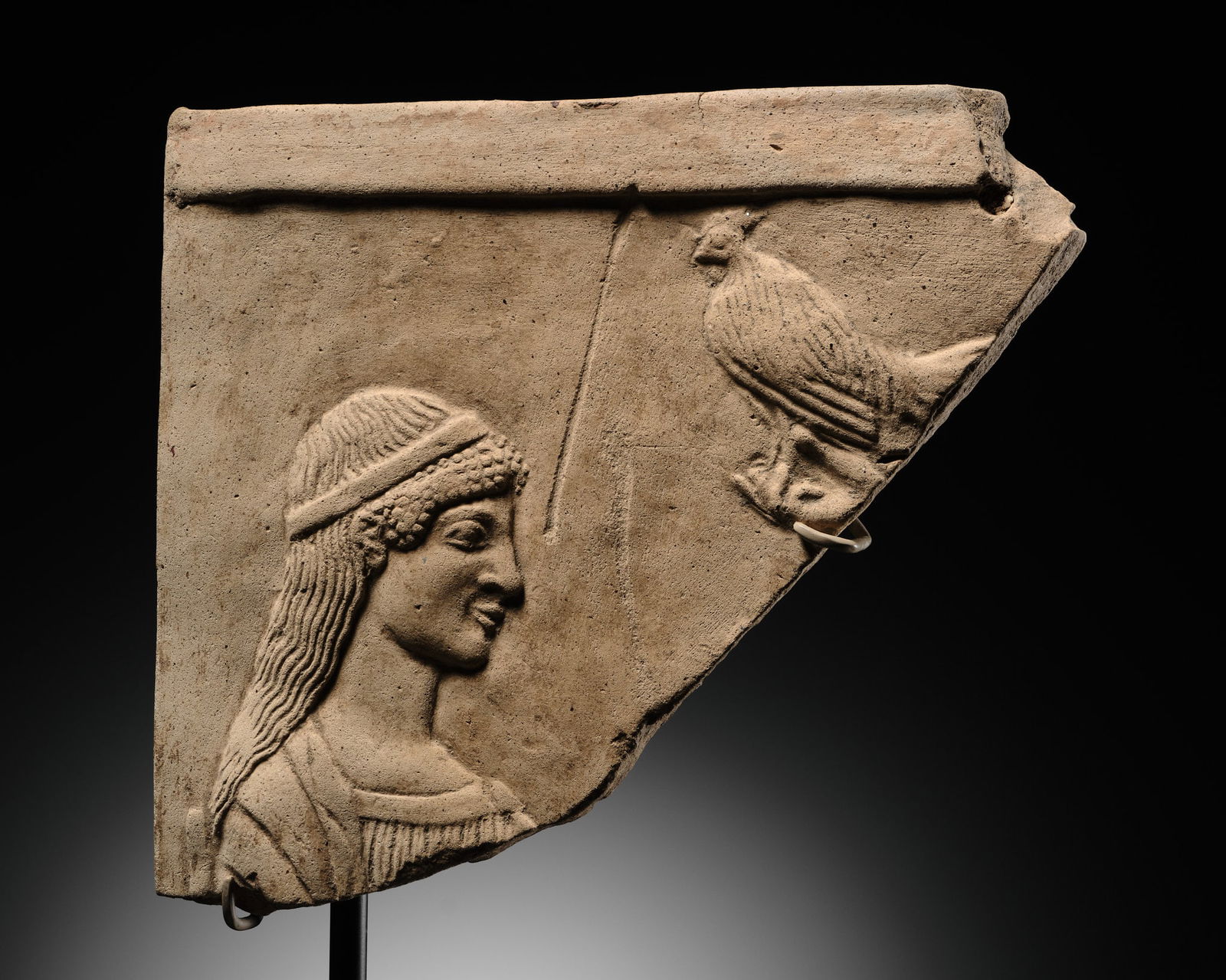 A GREEK PINAX FRAGMENT OF KORE PERSEPHONE, 5TH CENTURY BC (1 of 13)