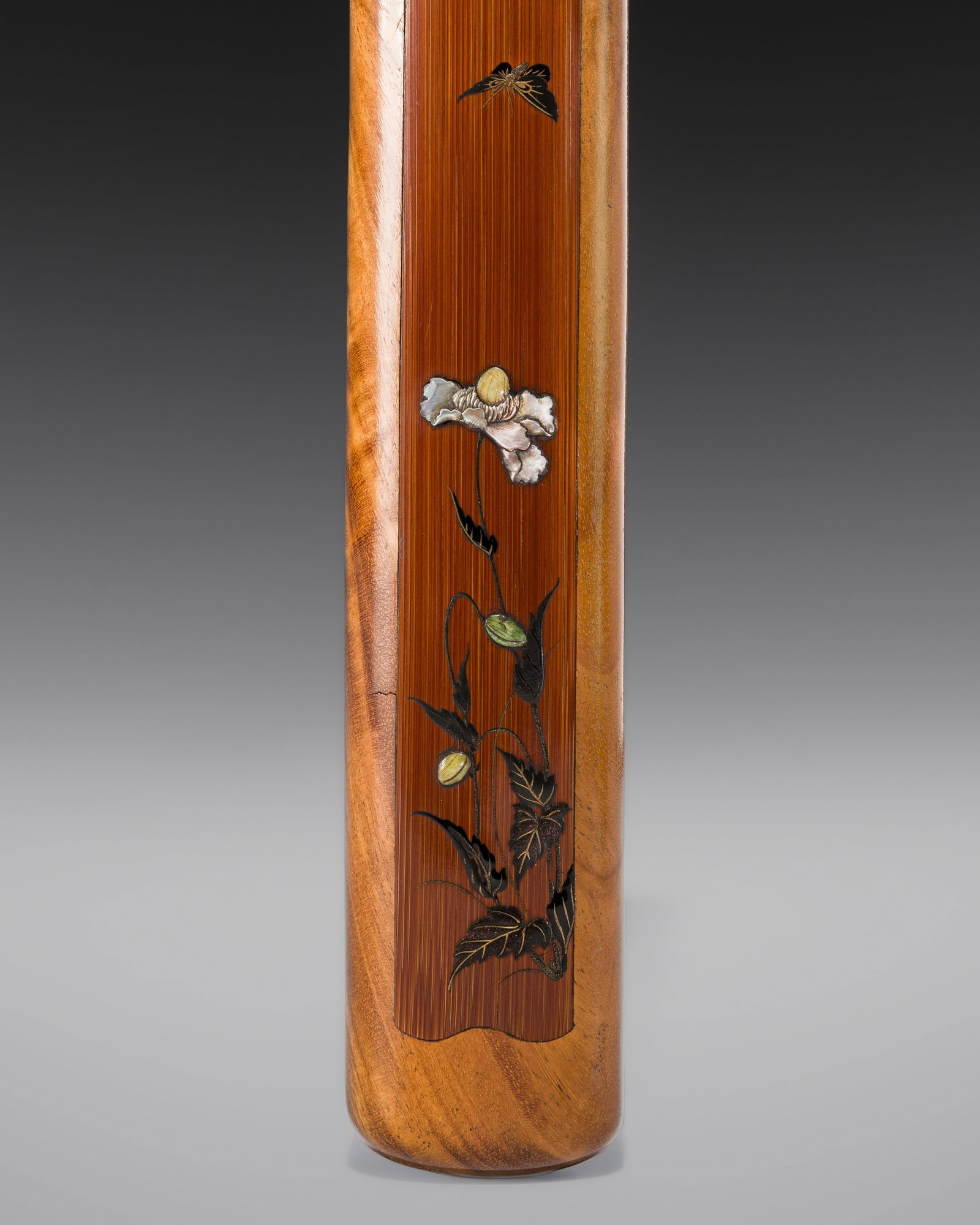 AN INLAID MULBERRY KISERUZUTSU WITH CERAMIC KISERU (PIPE): AN INLAID MULBERRY KISERUZUTSU WITH CERAMIC KISERU (PIPE) Japan, 19th century (the kiseruzutsu) and Showa period (1926-1989) (the kiseru)Comprising a mulberry wood kiseruzutsu and a ceramic