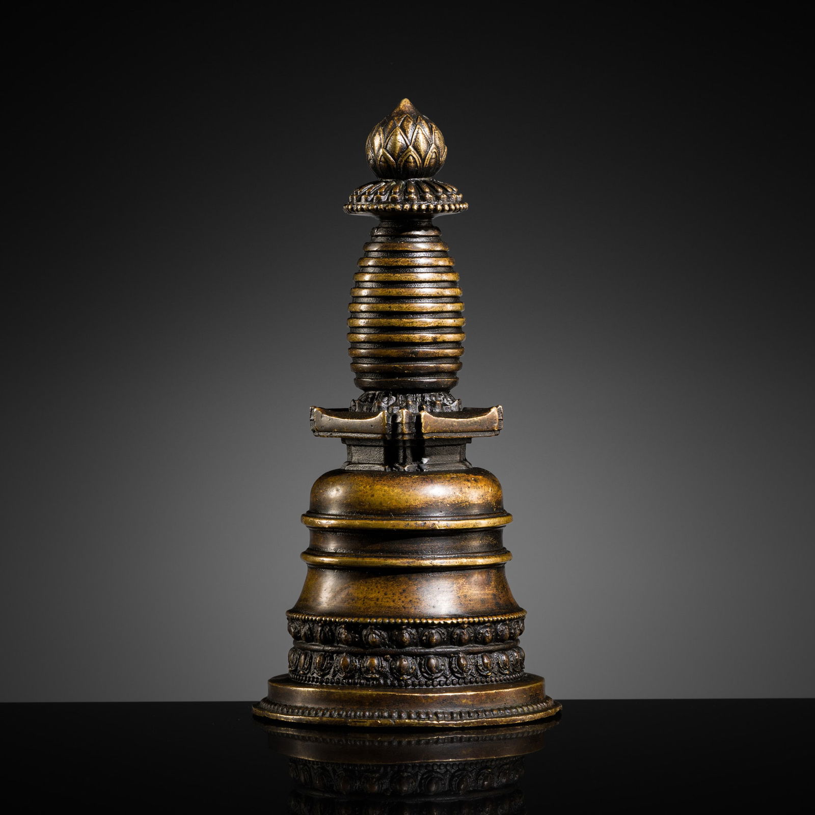 A BRONZE STUPA, KADAMPA STYLE, TIBET, 13TH CENTURY (1 of 10)