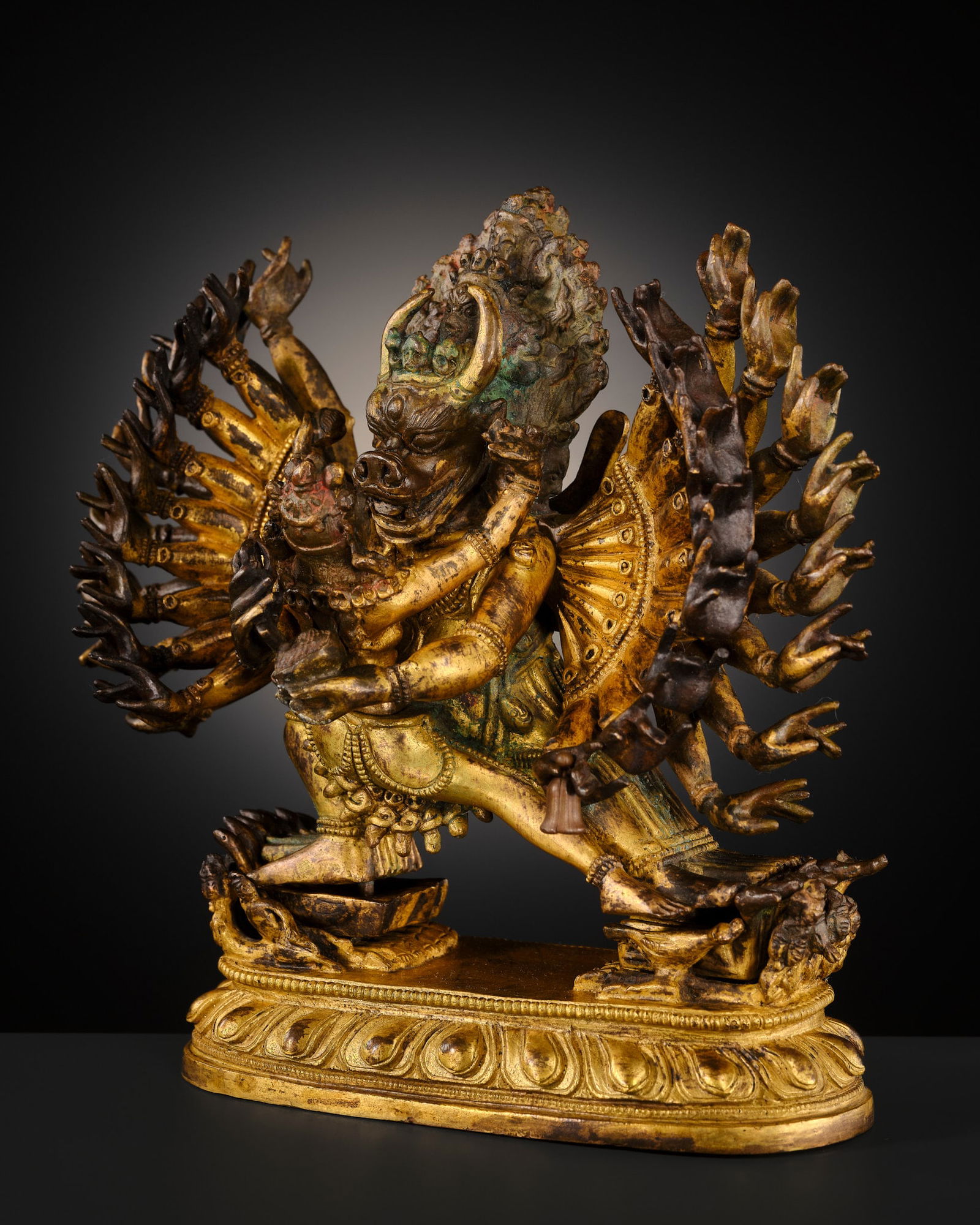 A GILT-BRONZE FIGURE OF YAMANTAKA VAJRABHAIRAVA AND VAJRAVETALI, QING DYNASTY (1 of 15)