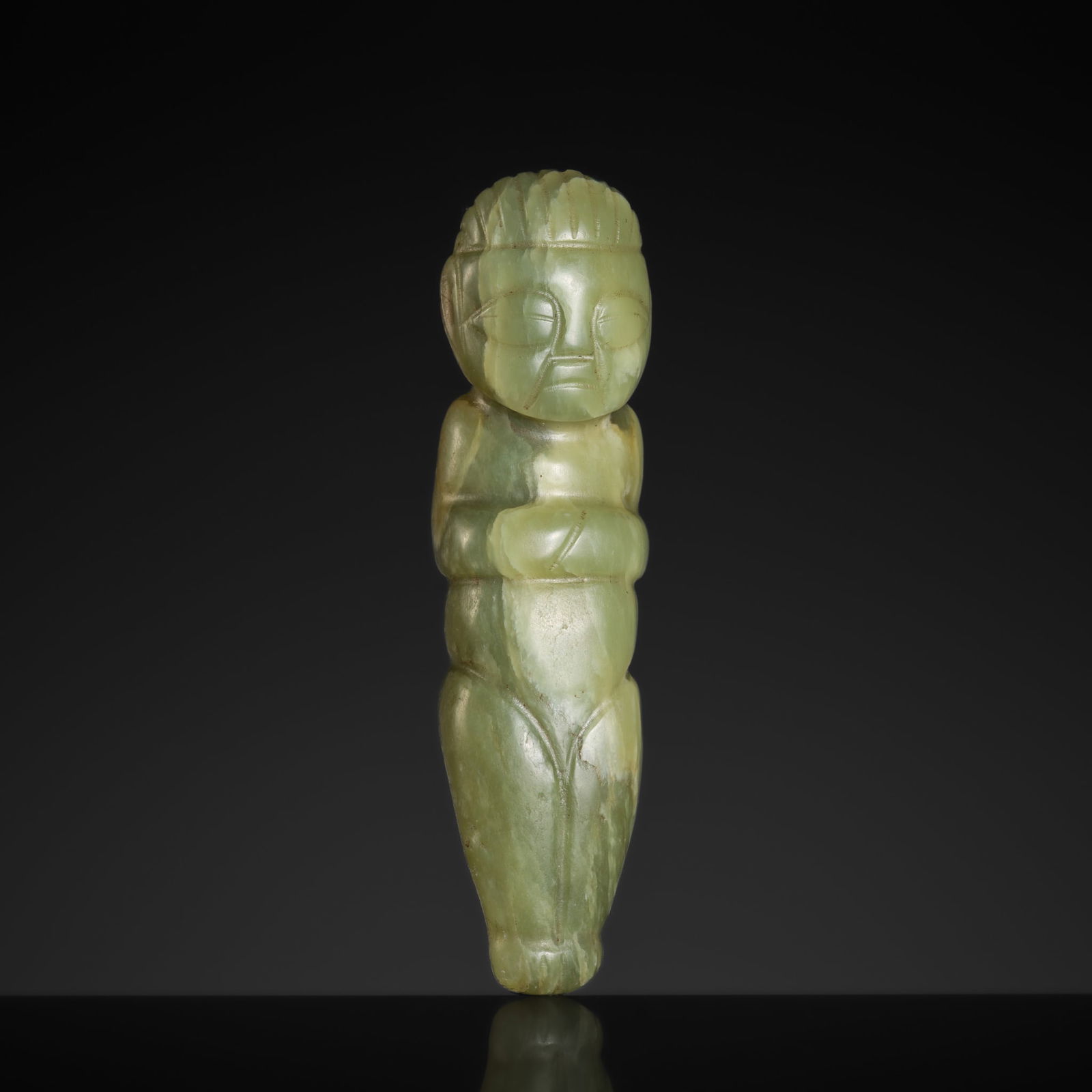A RARE GREEN JADE HUMANOID FIGURE, LATE NEOLITHIC PERIOD, HONGSHAN CULTURE (1 of 12)