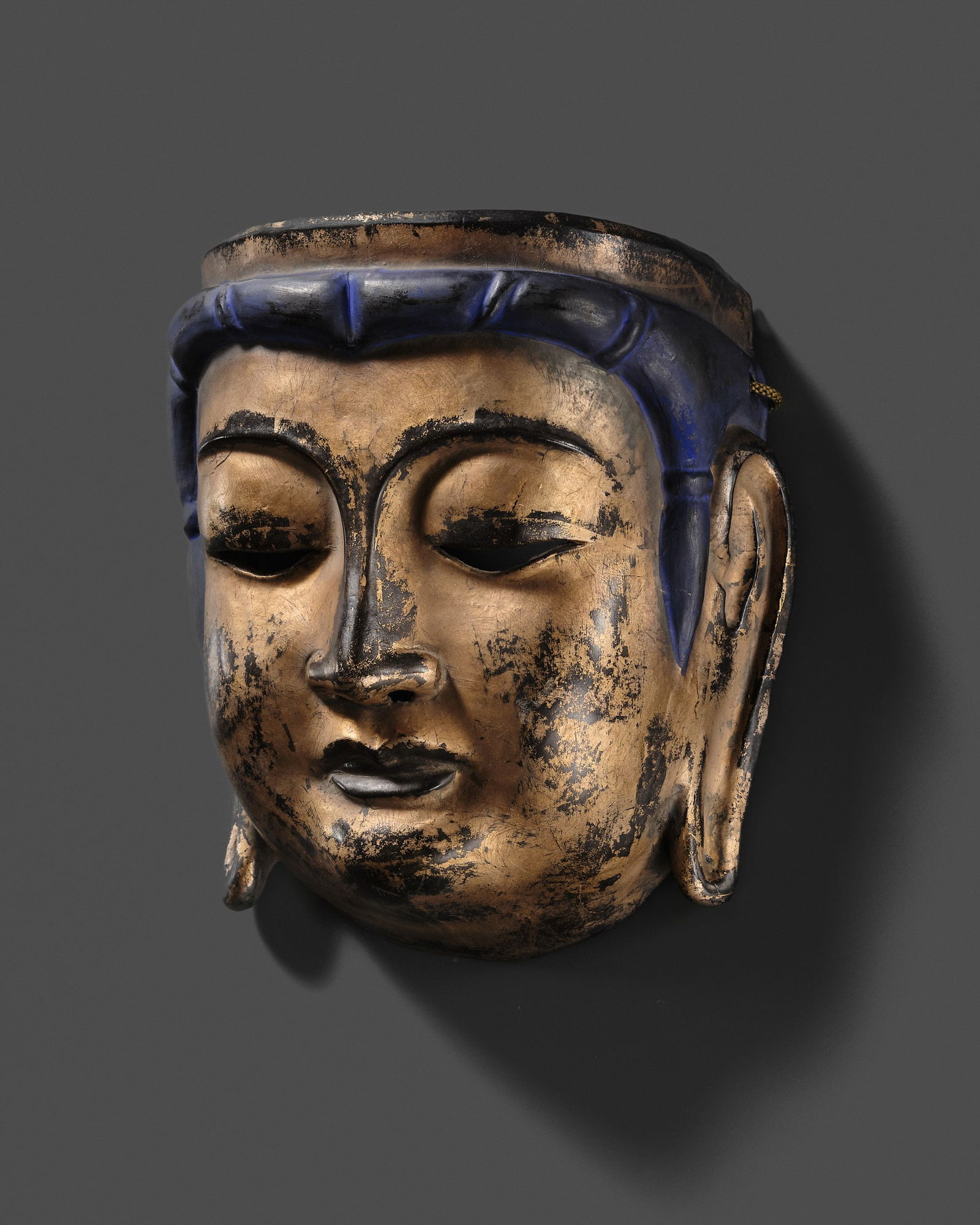 A GOLD-LACQUERED WOOD GYODO MASK OF KANNON (1 of 10)