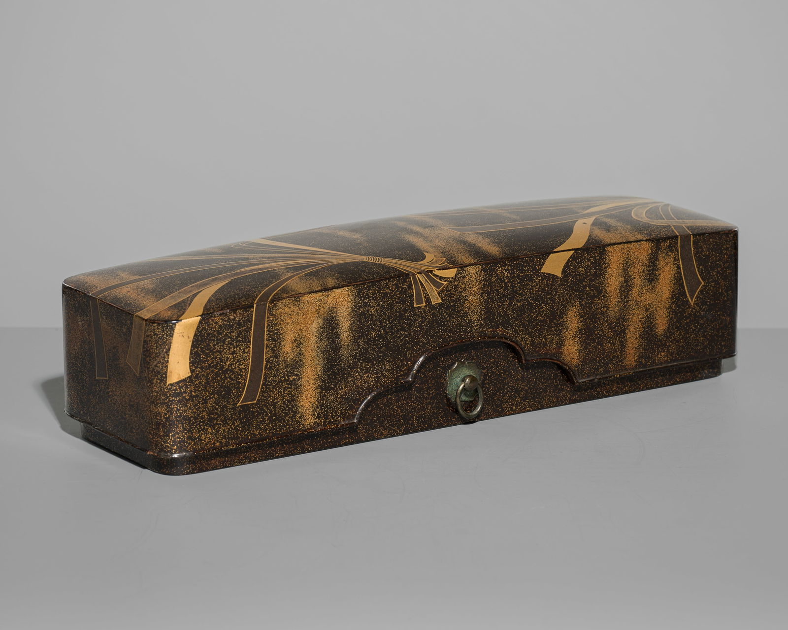 A GOLD AND BLACK LACQUER FUBAKO (DOCUMENT BOX) WITH BUNDLES OF POEM SLIPS (1 of 10)