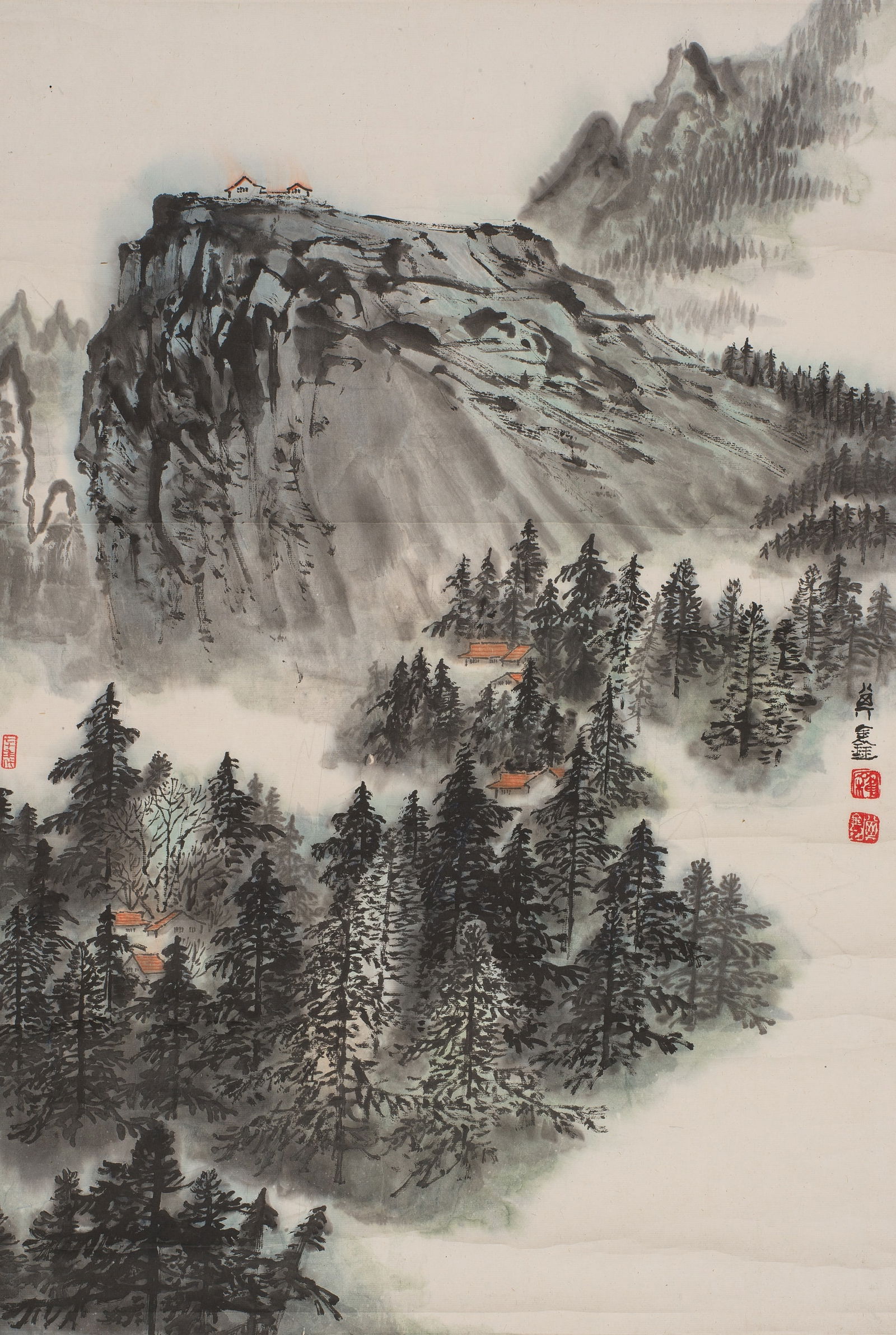 LUO QIXIN: MOUNTAIN LANDSCAPE, MOUNTED AS A HANGING SCROLL (1 of 9)