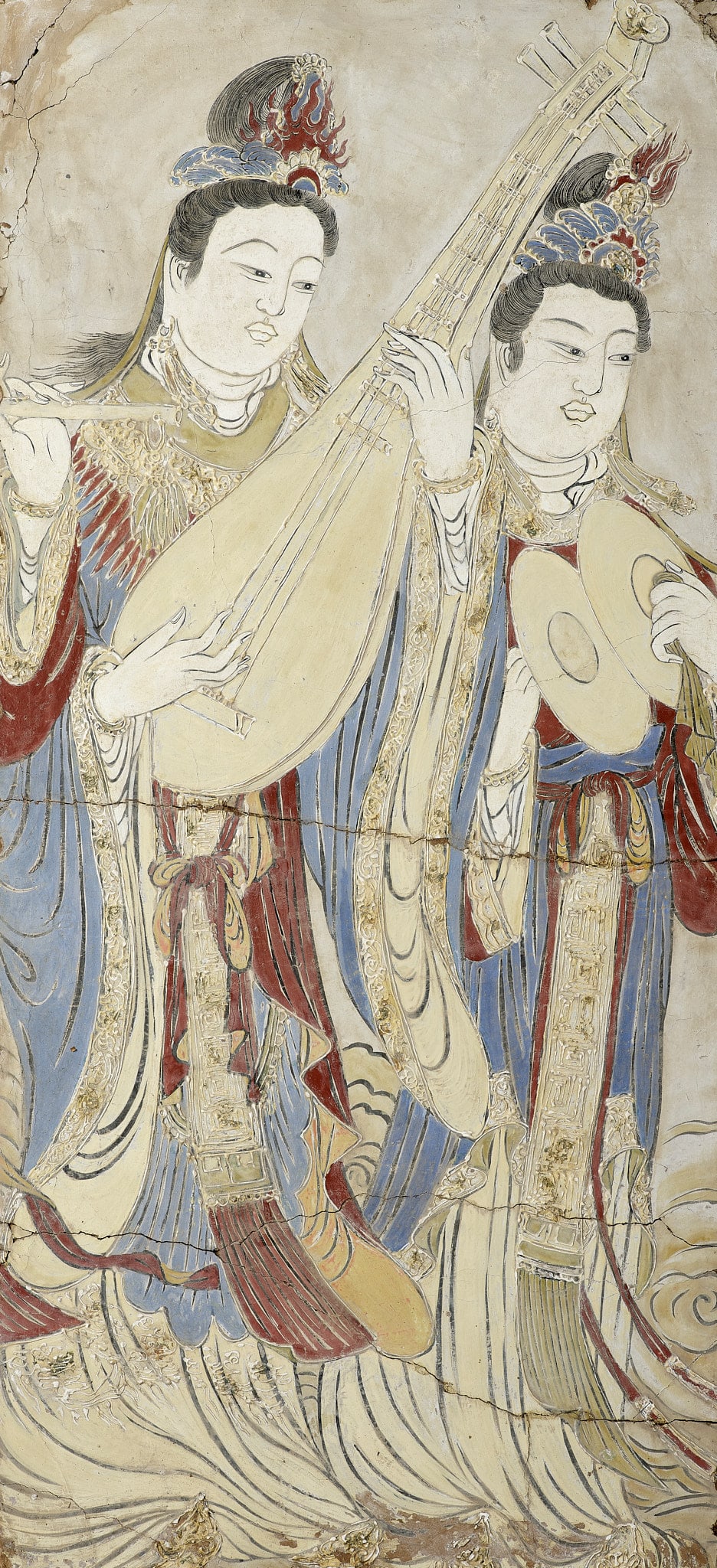 A POLYCHROME STUCCO FRESCO FRAGMENT, YUAN TO MING DYNASTY (1 of 9)