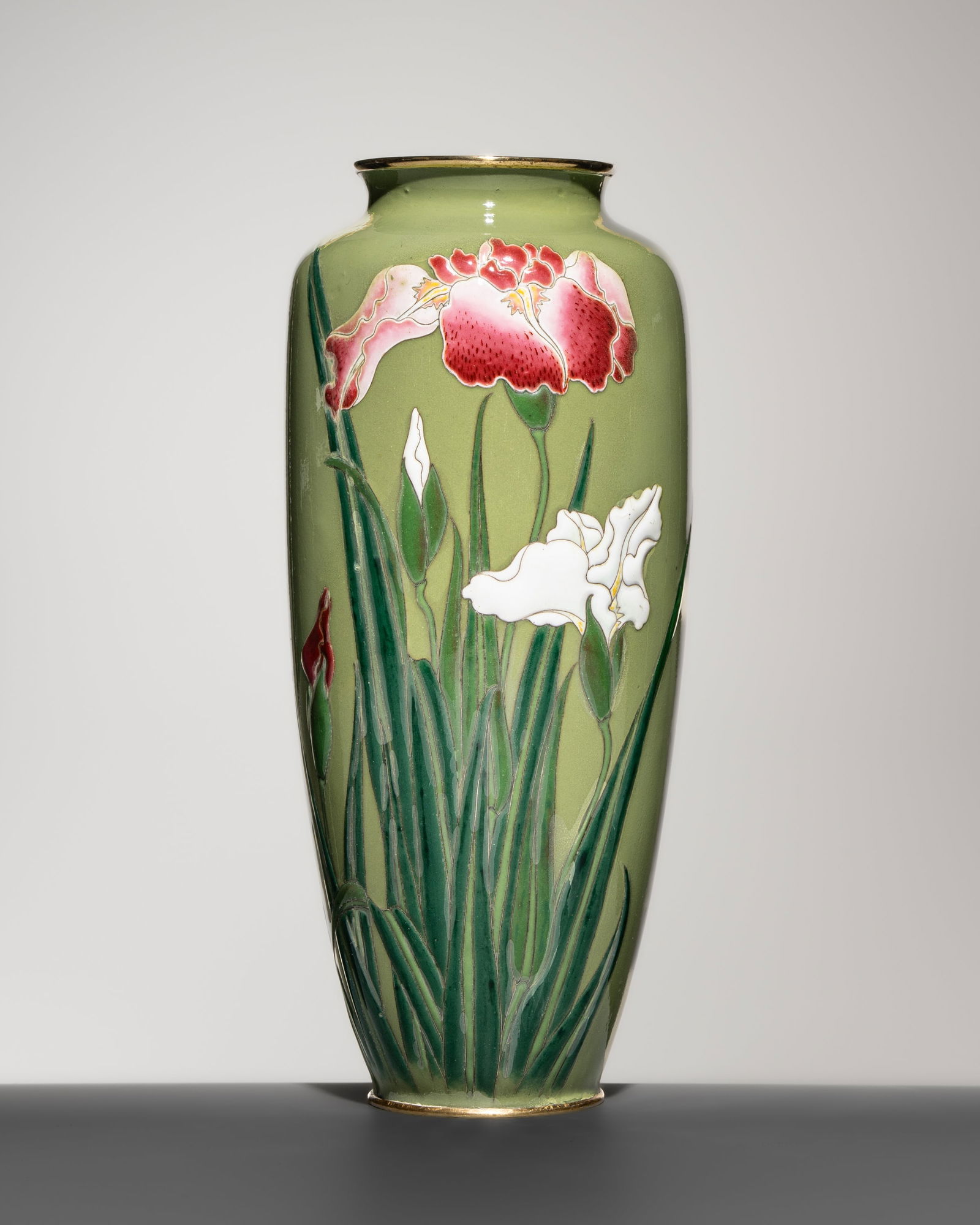 A FINE MORIAGE CLOISONNÉ ENAMEL VASE WITH BLOSSOMING IRISES (1 of 10)