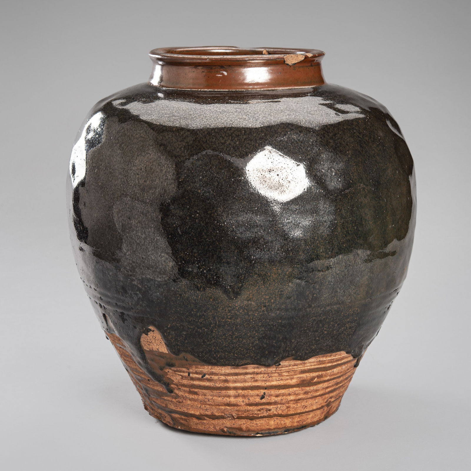 A LARGE FACETED STONEWARE VASE WITH SLATE GLAZING (1 of 12)