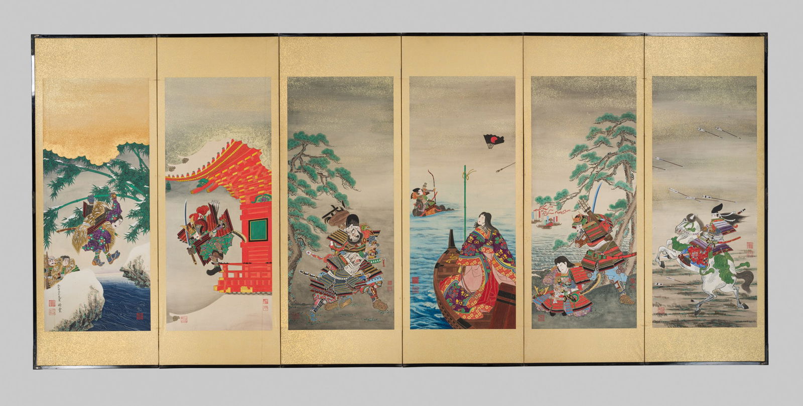A SIX-PANEL BYOBU (FOLDING SCREEN) FEATURING SCENES INSPIRED BY WOODBLOCK PRINTS (1 of 15)