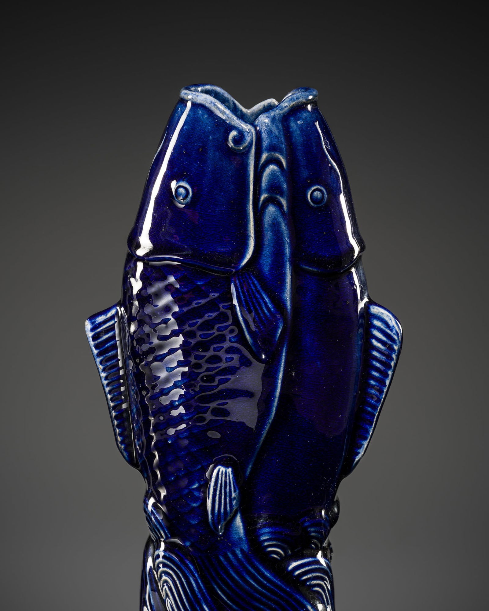 A DEEP BLUE GLAZED 'TWO FISH' VASE, QING DYNASTY (1 of 13)