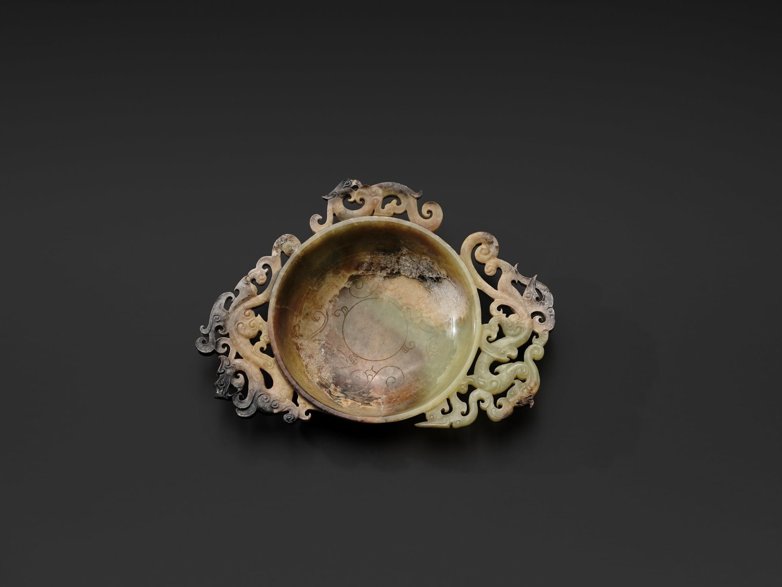 A VERY FINE CELADON AND BROWN JADE BRUSH WASHER, XI, HAN DYNASTY - 13