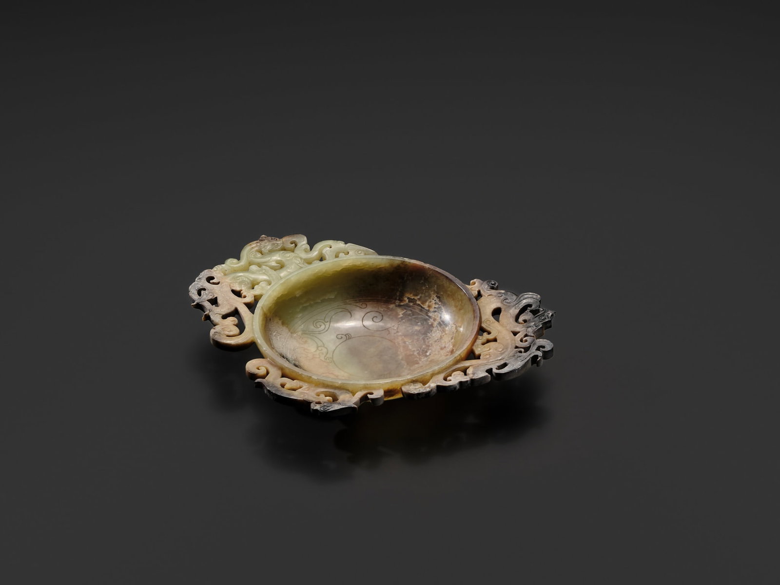 A VERY FINE CELADON AND BROWN JADE BRUSH WASHER, XI, HAN DYNASTY - 17