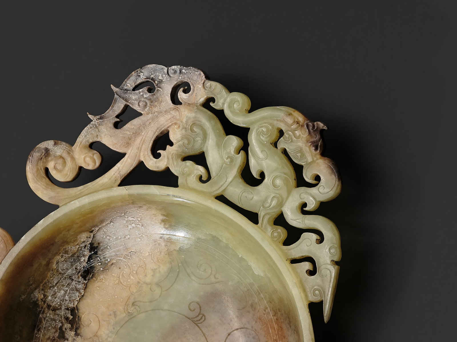 A VERY FINE CELADON AND BROWN JADE BRUSH WASHER, XI, HAN DYNASTY - 2
