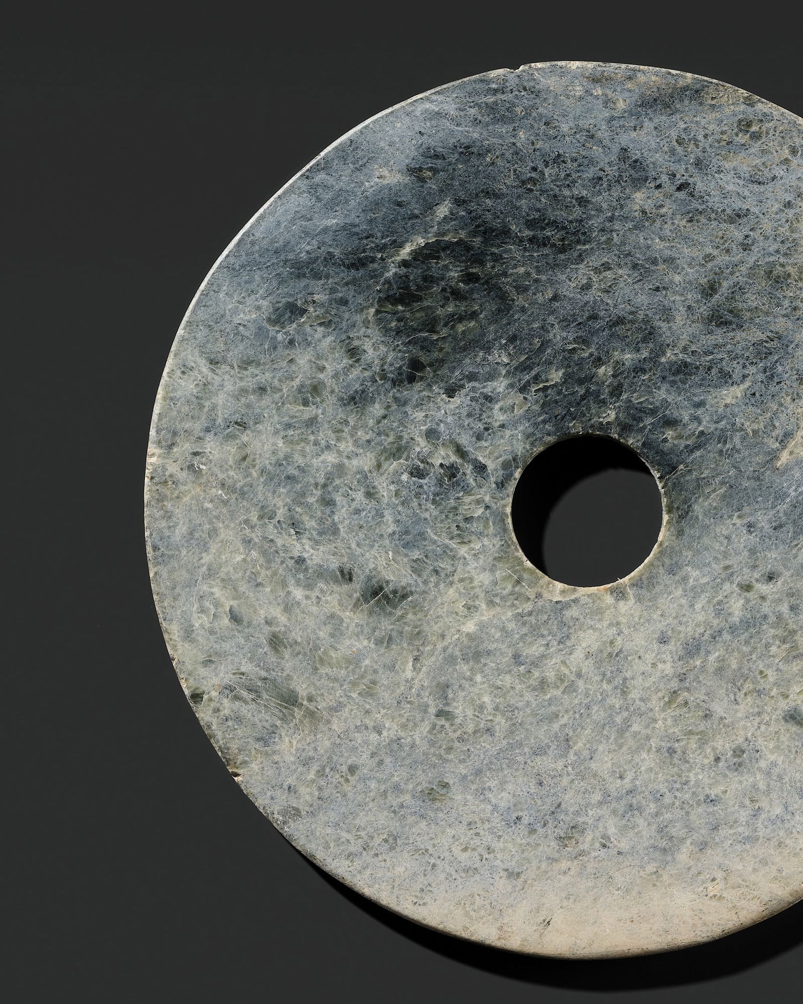 A BLUE-GRAY JADE BI DISK, NEOLITHIC PERIOD, LIANGZHU CULTURE (1 of 16)