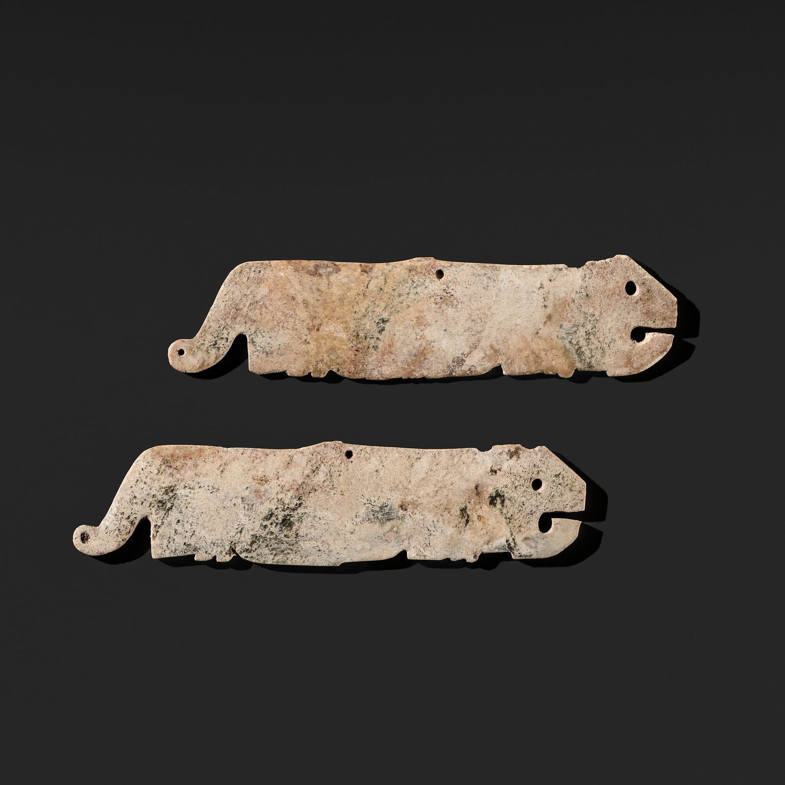 A PAIR OF JADE 'TIGER' PENDANTS, SHANG DYNASTY (1 of 13)