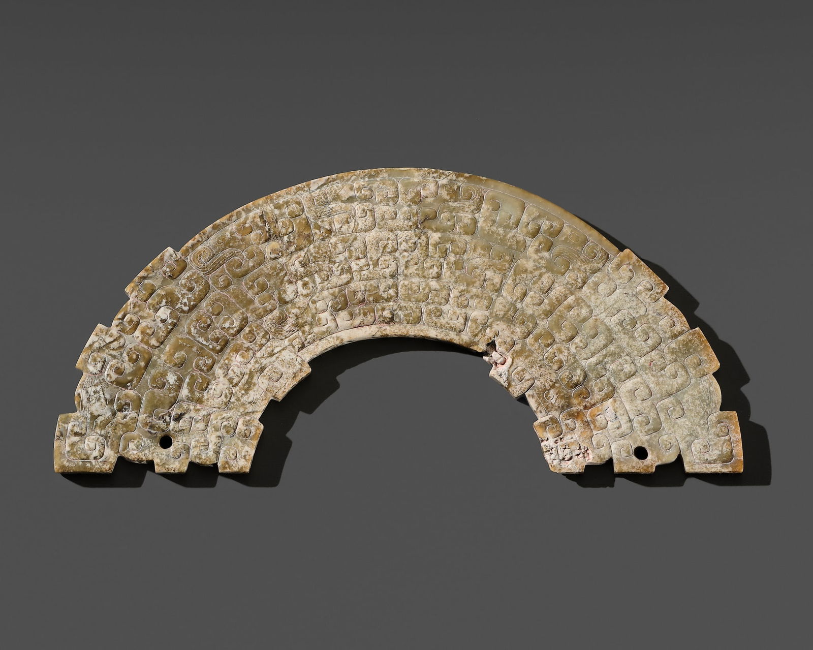 A CELADON AND YELLOW 'DOUBLE-DRAGON' JADE PENDANT, HUANG, EASTERN ZHOU, SPRING AND AUTUMN PERIOD: A CELADON AND YELLOW 'DOUBLE-DRAGON' JADE PENDANT, HUANG, EASTERN ZHOU, SPRING AND AUTUMN PERIOD Published: Jean-Paul Desroches (ed.) et al, Two Americans in Paris. A Quest for Asian Ar