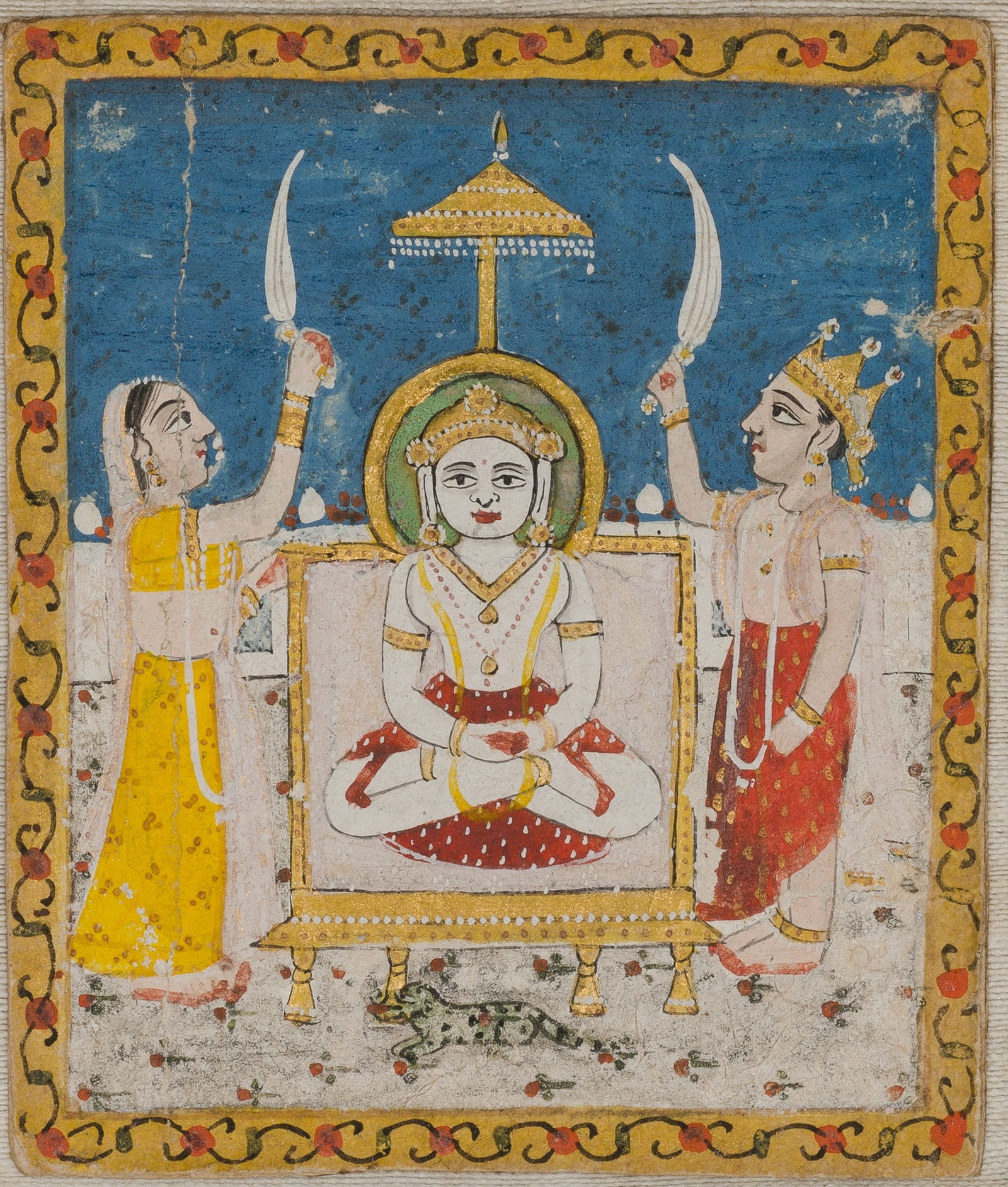A MINIATURE PAINTING WITH THE WORSHIP OF A TIRTHANKARA BY ROYAL DEVOTEES (1 of 6)