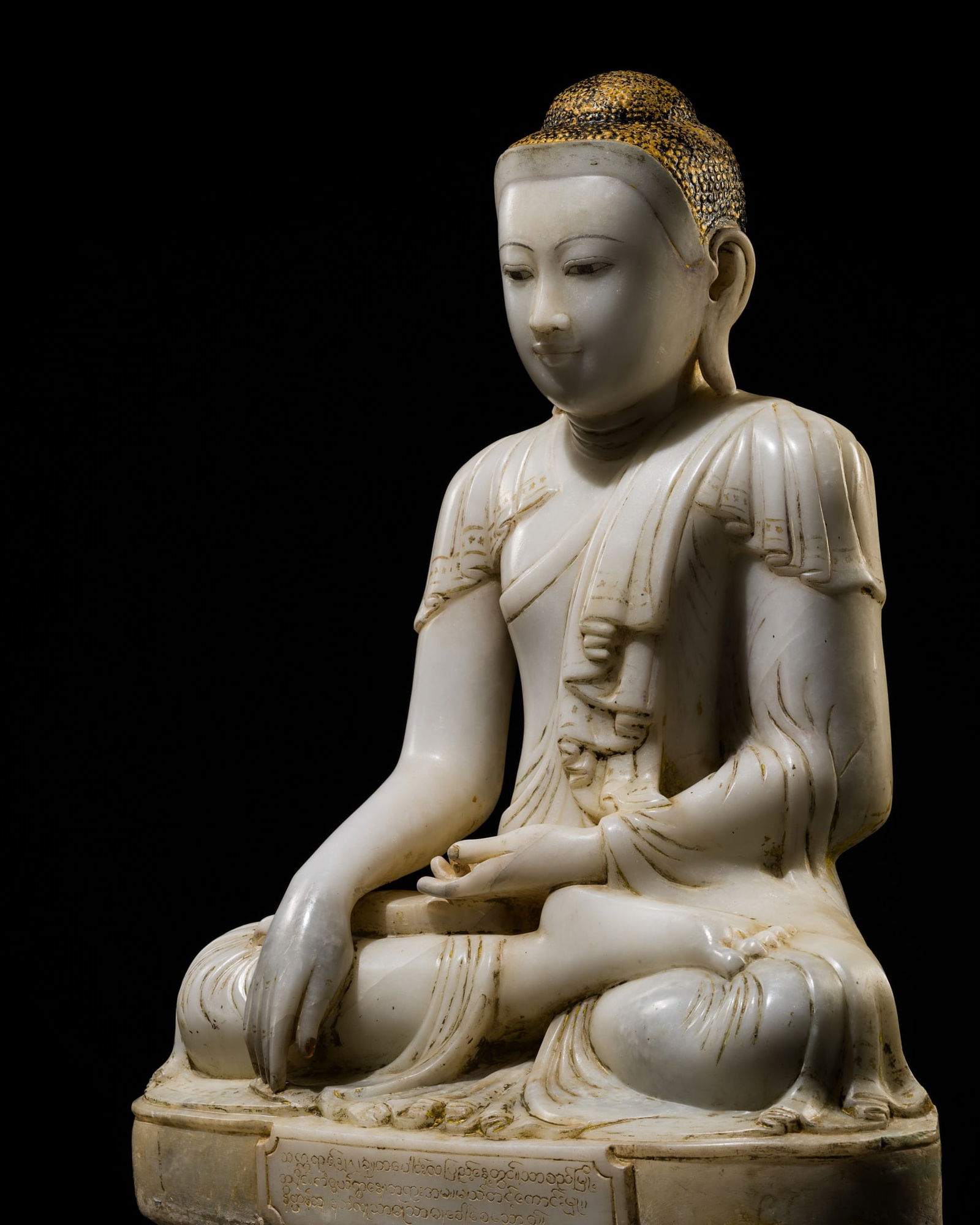 A MAGNIFICENT GILT AND PAINTED WHITE MARBLE FIGURE OF BUDDHA, MANDALAY, 18TH-19TH?CENTURY (1 of 15)