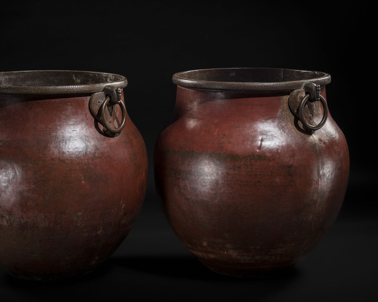 A PAIR OF 'RED RAJA' TWIN-HANDLED BRONZE POTS, 19TH CENTURY (1 of 12)