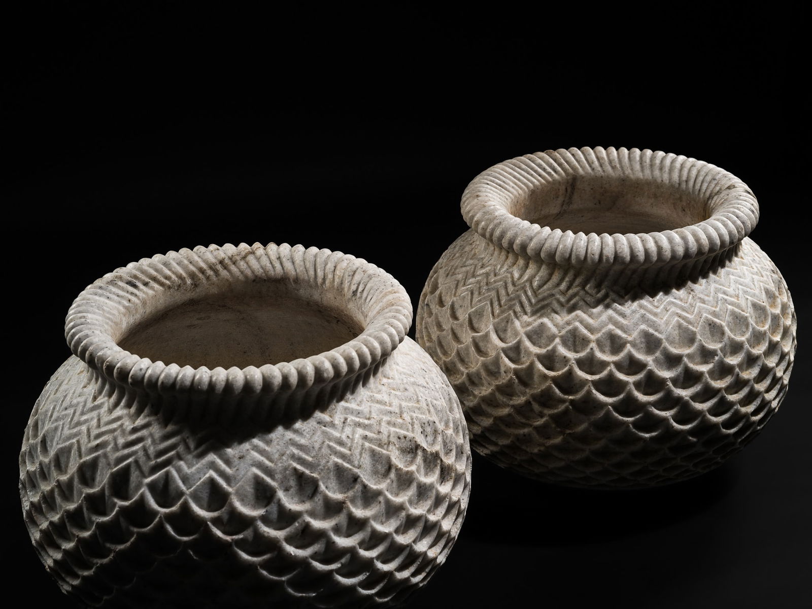 A PAIR OF LOTUS-FORM MARBLE JARDINIÈRES, SHEKHAWATI REGION (1 of 13)