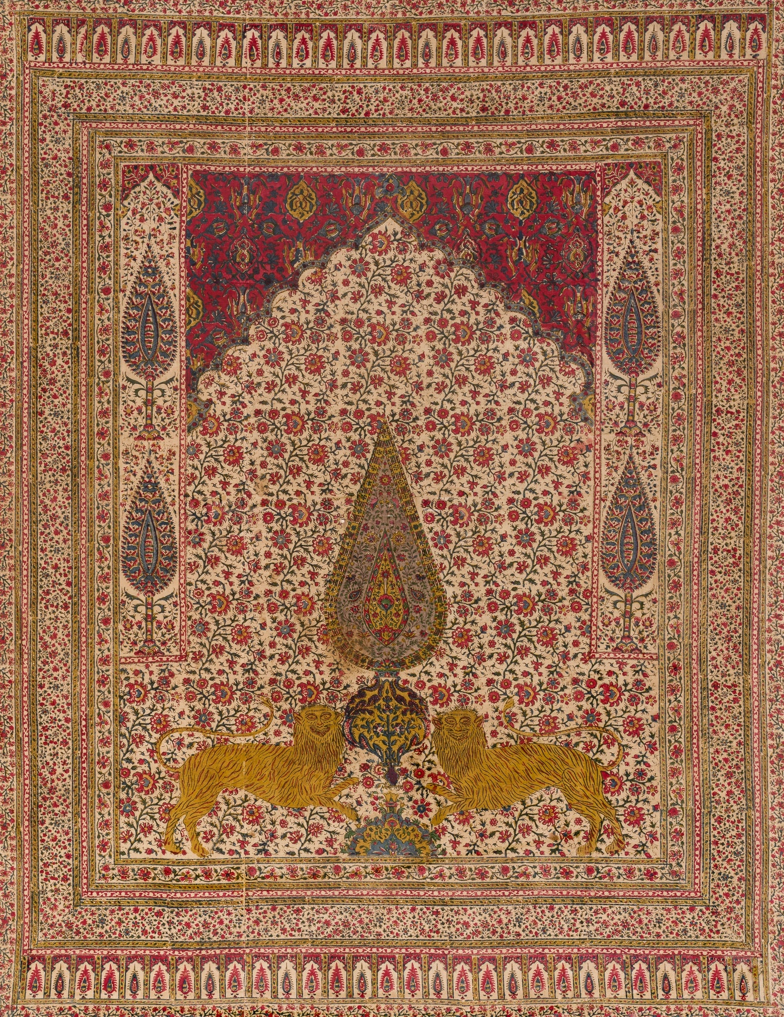 A FINE KALAMKARI 'TREE OF LIFE' COTTON PANEL, PERSIA, 19TH CENTURY: A FINE KALAMKARI 'TREE OF LIFE' COTTON PANEL, PERSIA, 19TH CENTURY This lot is from a single owner collection and is therefore offered without reserve Opaque pigments on cotton fabric, block-printed,