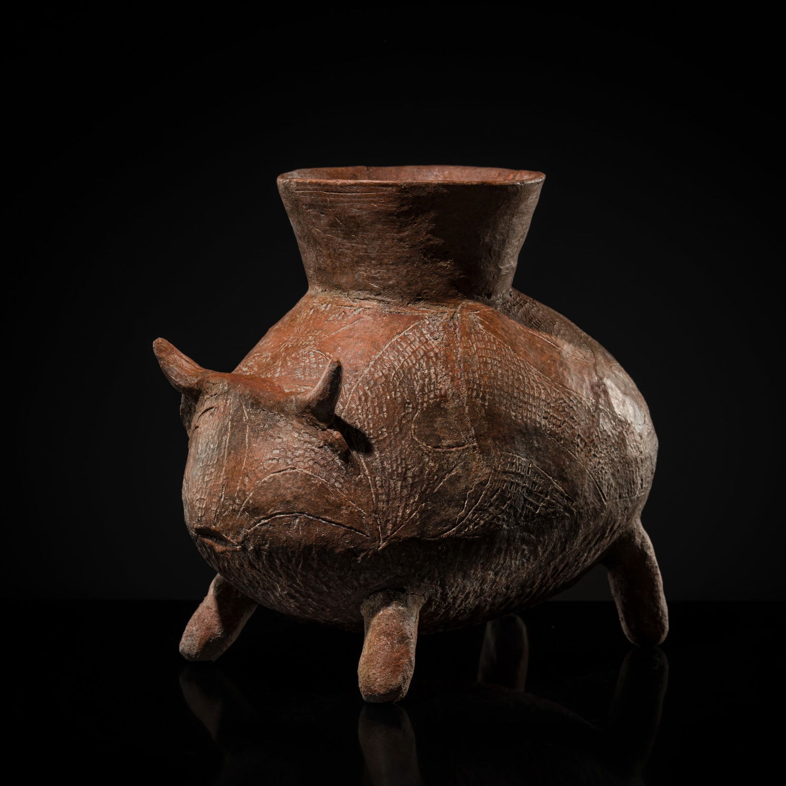 A RARE 'BUFFALO' TERRACOTTA VESSEL, BAN CHIANG CULTURE, THAILAND, 500 BC (1 of 14)