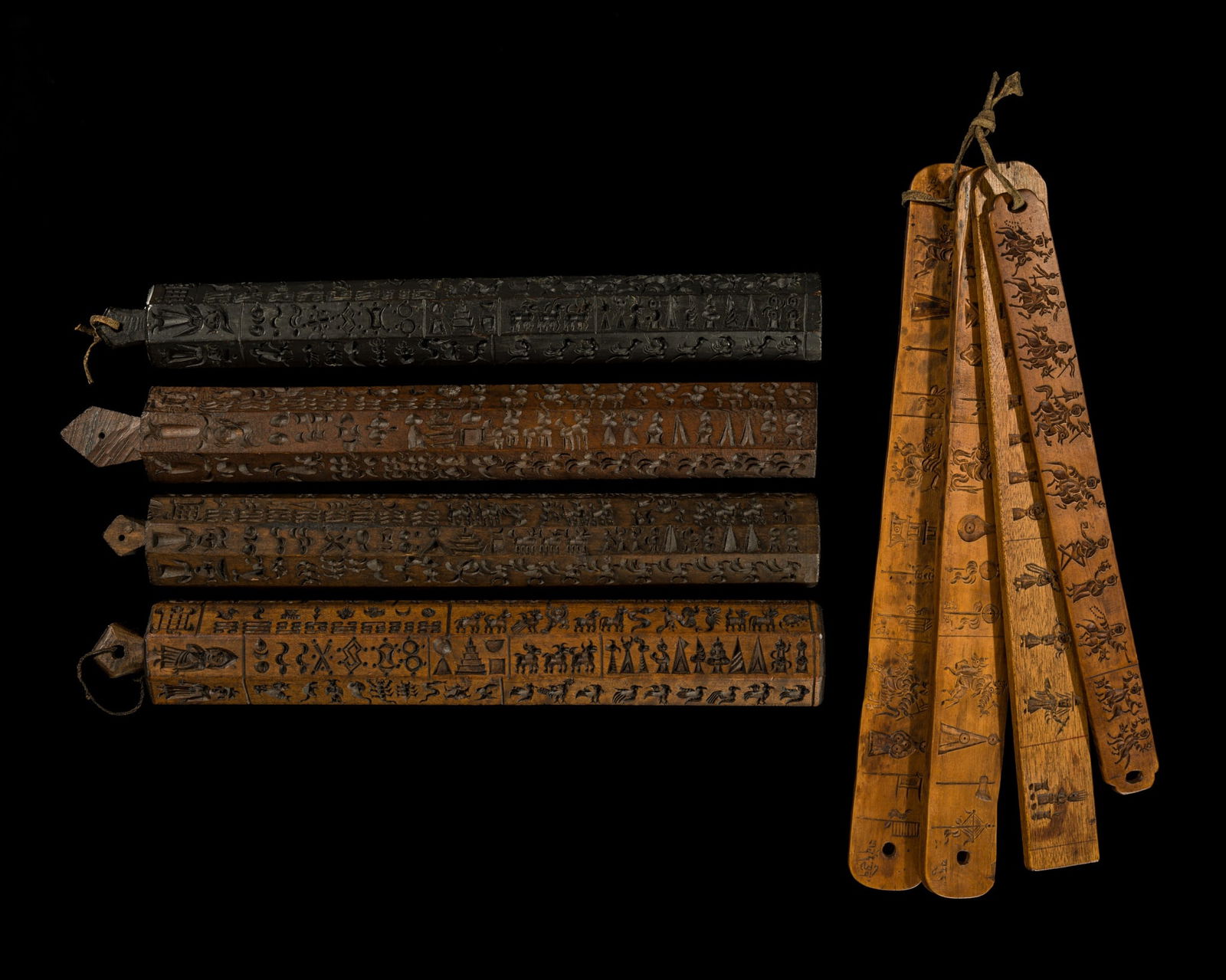 A GROUP OF FIVE LARGE WOOD TORMA MOLD STICKS, ZANPAR AND TORPAR, 18TH-19TH CENTURY (1 of 20)