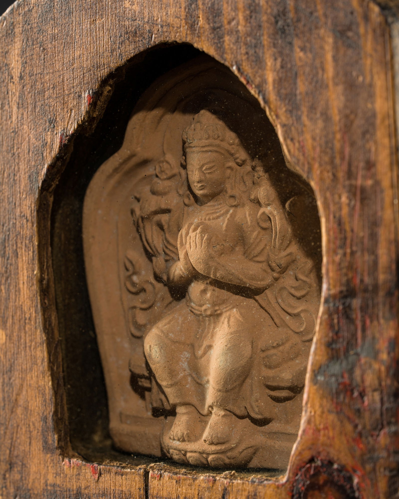 A VERY WELL-PRESERVED TERRACOTTA VOTIVE PLAQUE OF MAITREYA, TSA-TSA, 18TH CENTURY OR EARLIER: A VERY WELL-PRESERVED TERRACOTTA VOTIVE PLAQUE OF MAITREYA, TSA-TSA, 18TH CENTURY OR EARLIER This lot is from a single owner collection and is therefore offered without reserve Tibet. Finely molded, d