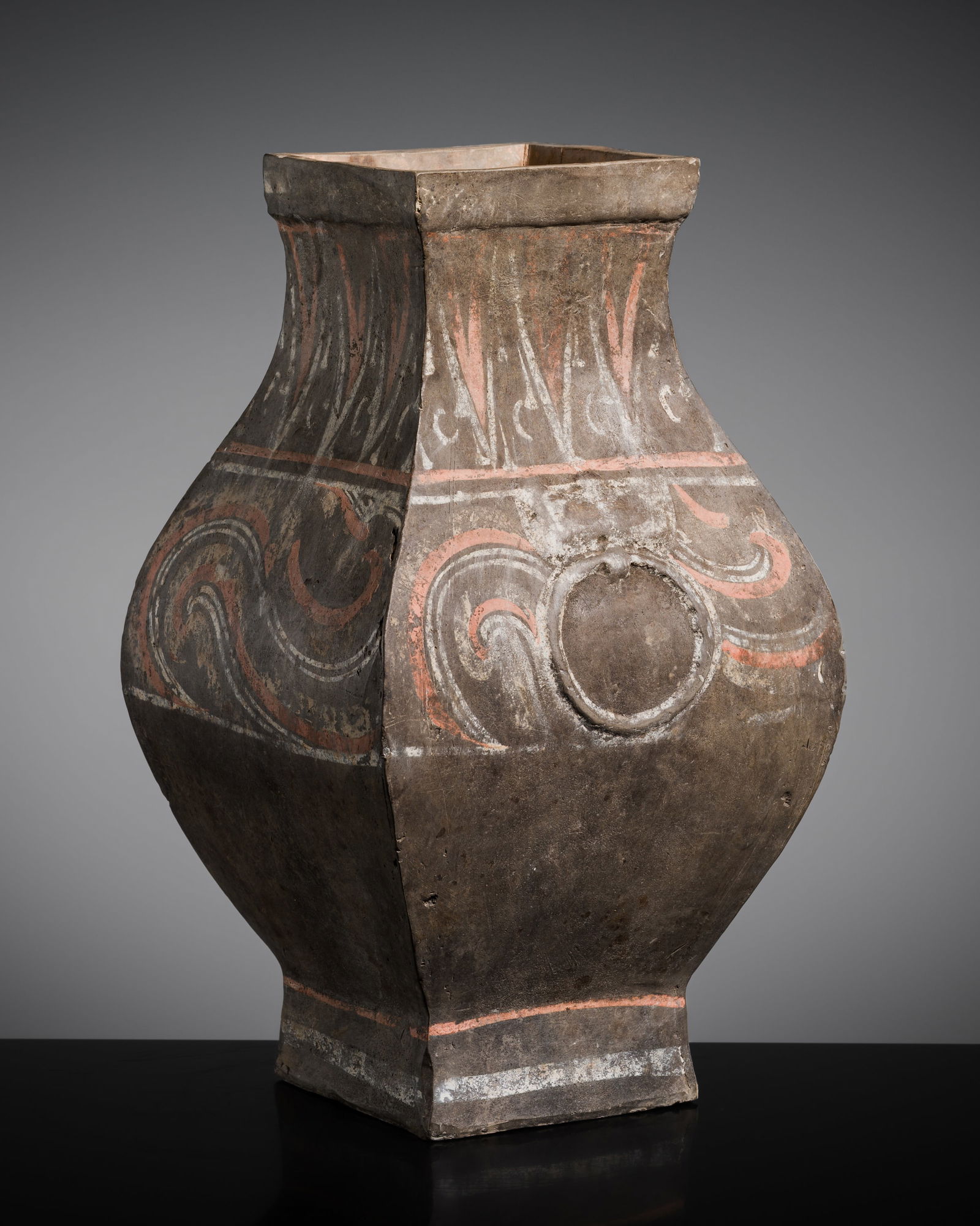 A PAINTED POTTERY SQUARE VASE, FANGHU, HAN DYNASTY (1 of 13)