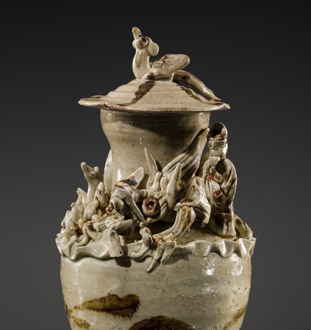 A QINGBAI IRON DECORATED FUNERARY JAR WITH COVER, SOUTHERN SONG DYNASTY: A QINGBAI IRON DECORATED FUNERARY JAR WITH COVER, SOUTHERN SONG DYNASTY This lot is from a single owner collection and is therefore offered without reserve Scientific Analysis Report: