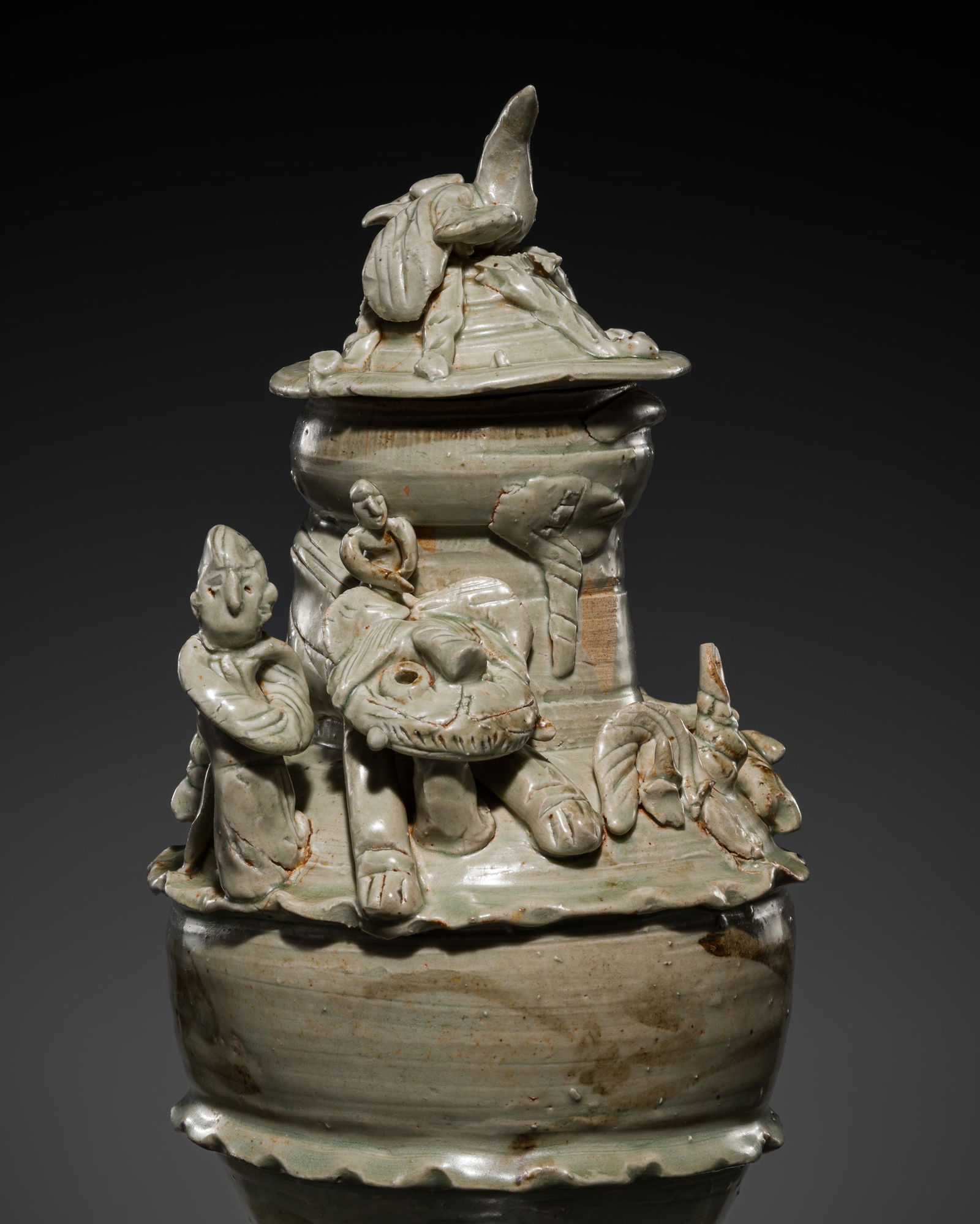 A QINGBAI FUNERARY JAR WITH COVER WITH THE WHITE TIGER OF THE WEST, SOUTHERN SONG DYNASTY (1 of 14)